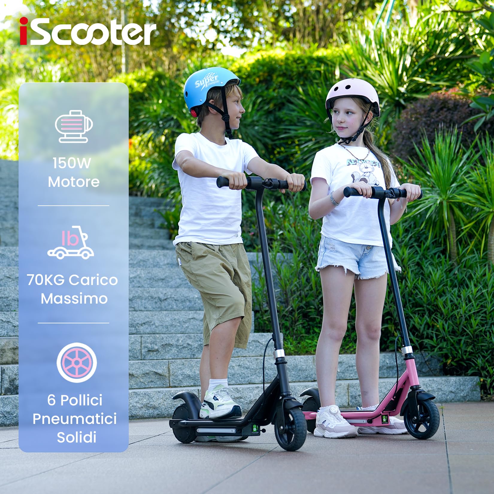 iScooter IK3/IK3MAX Monopattino Elettrico Bambini 6–15 Anni,9-13km Autonomia Ruote da 6", Freno Elettronico a Pollice, Freno a Pedale, Luci LED Colorate, Display LED, Velocità 5/10/16 km/h, Nero/Rosa