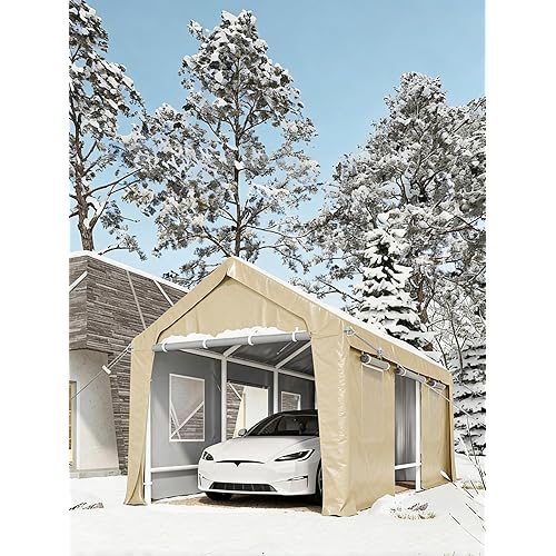 13 x 20FT Waterproof UV-Resistant Carport with Roll-Up Windows and Removable Sidewalls & Doors -Portable Garage Shelter with Ground Anchors - Heavy Duty Steel Car Tent for Car, Truck