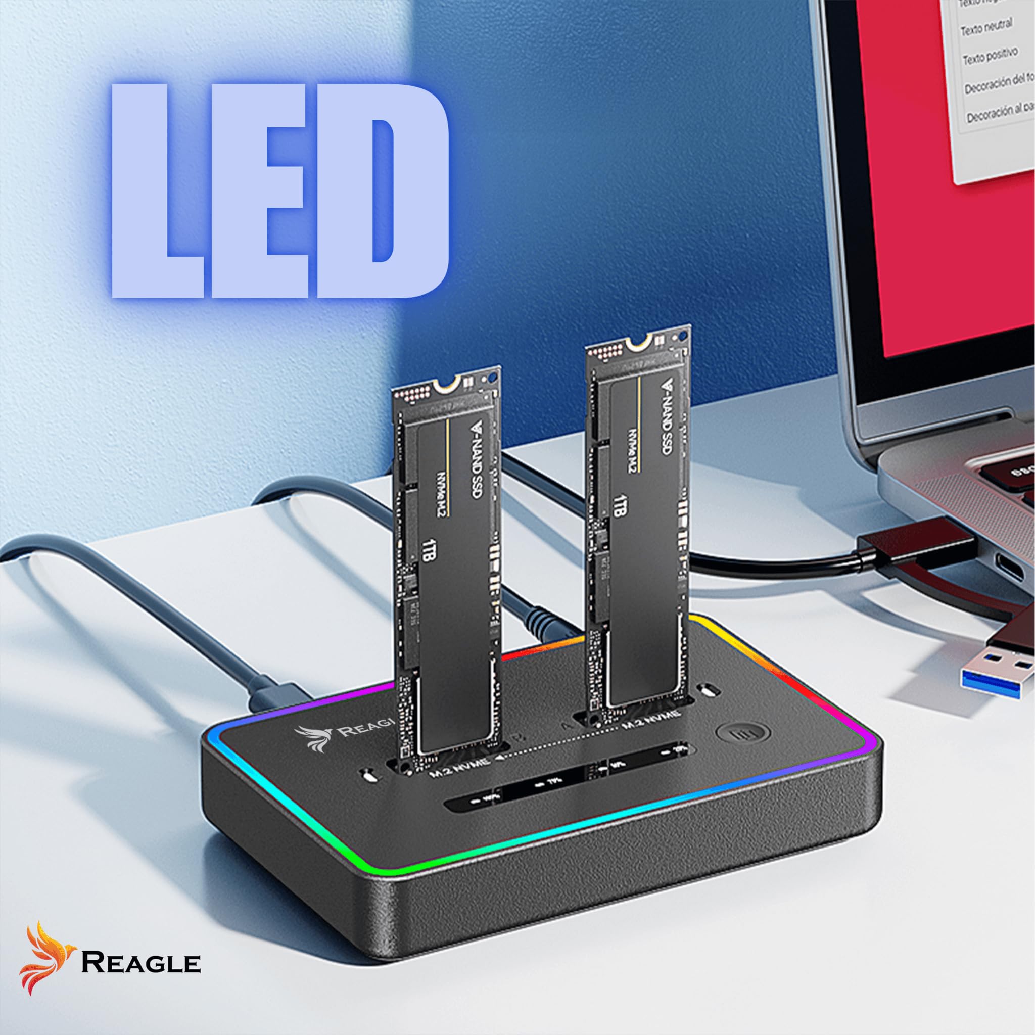 Reagle Stacja dokująca do dysków twardych Pocket Cloning Station NVME PCIe M.2 M Key 2230 / 2242 / 2260 / 2280 USB-C 3.2, 2X 4TB SSD Adpater 20 Gbps