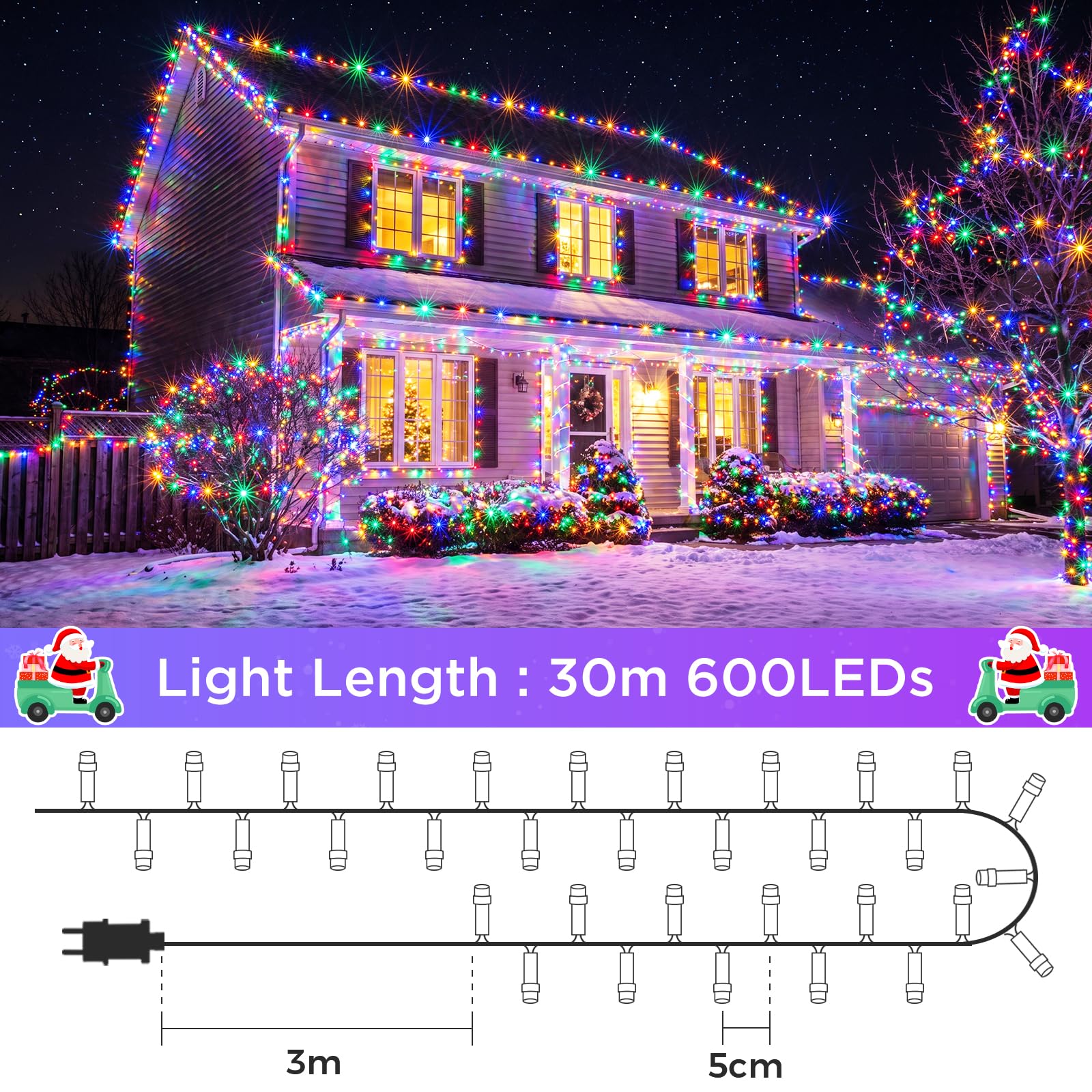 GlobaLink Guirlande Lumineuse de Noël 30M 600 LED-Coloré
