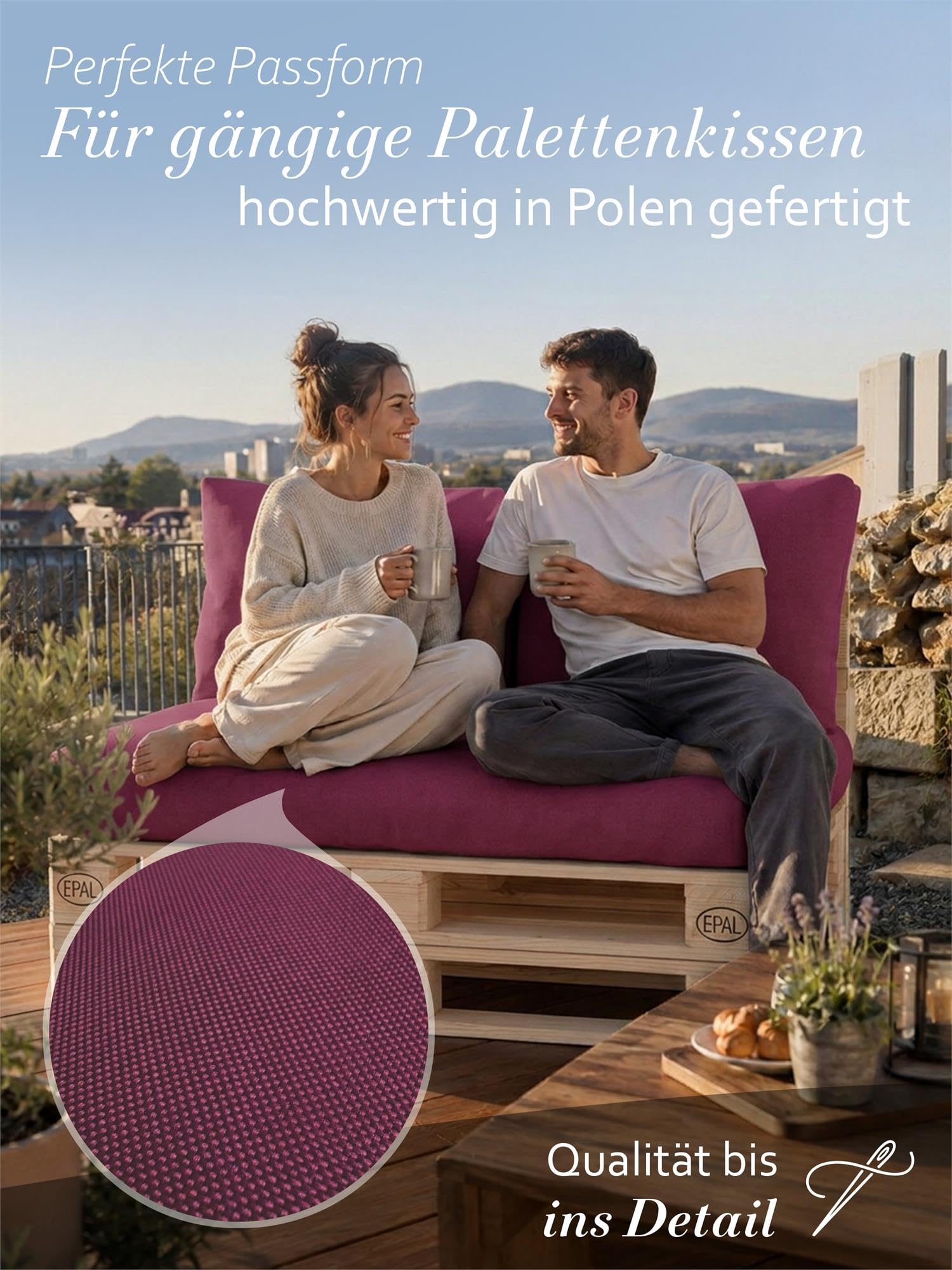 normani Bezüge für Palettenkissen - für 2-teilige und 3-teilige Palettenpolster - wasserabweisendes oder wasserdichtes Material verfügbar Wasserdicht Brombeere 3-Teilig 80 cm × 120 cm + 42 cm × 60 cm