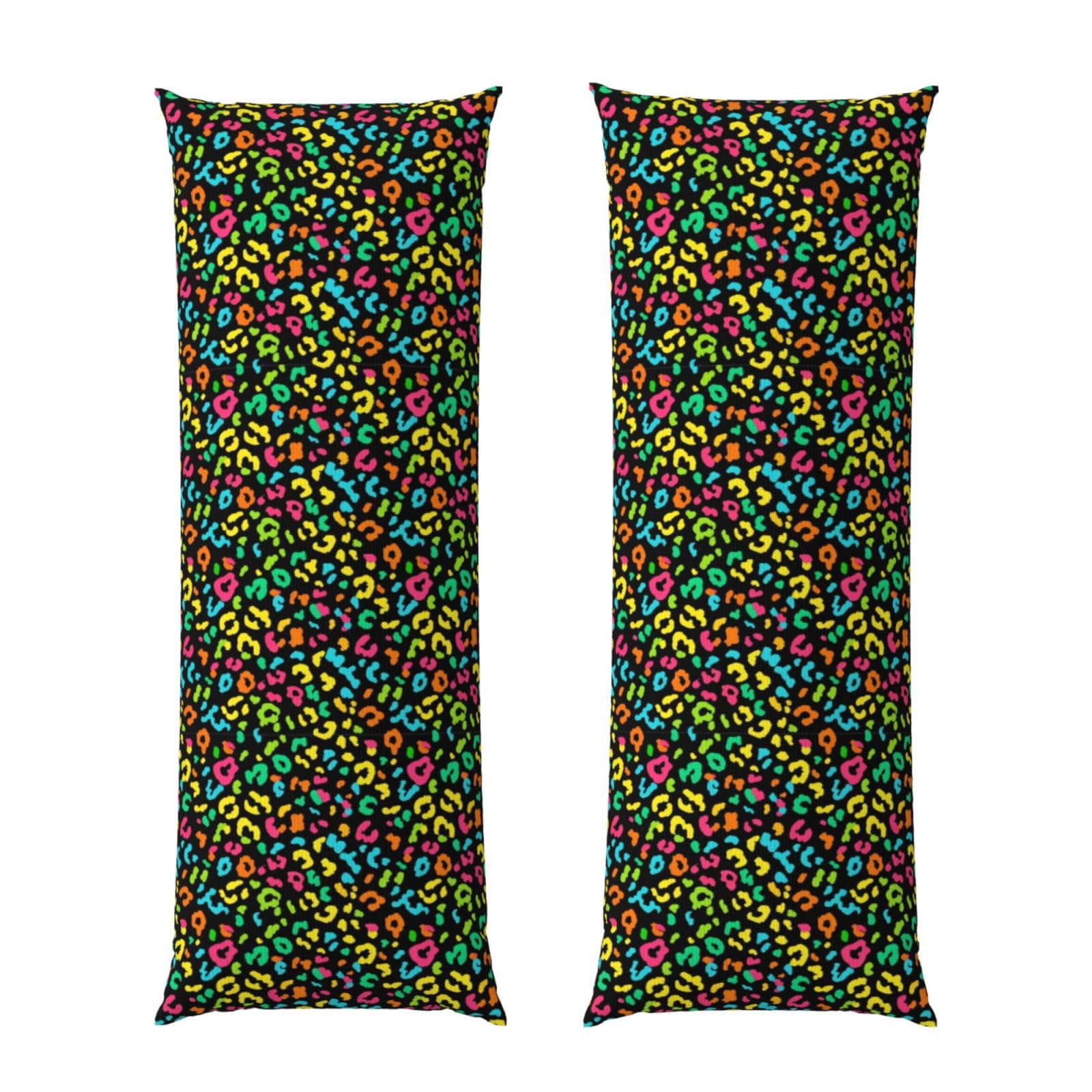 Body Pillow Cover 20x60 Animal Neon Rainbow Colorful Cheetah Leopard Print Black, Soft Microfiber Long Pillowcase with Zipper Closure, Breathable Protector for Bedroom Sofa Couch Sleeping