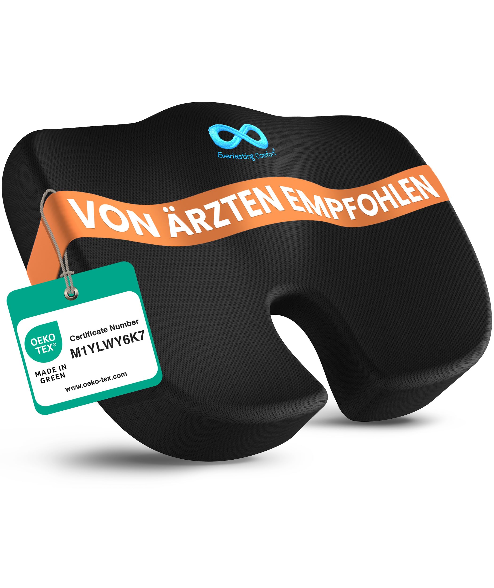 Everlasting Comfort Memory-Foam Kissen ergonomisch – Sitzkissen & Rückenkissen für Bürostuhl & Auto – Orthopädische Unterstützung für Haltung, Wirbelsäule, Steißbein & Lendenbereich