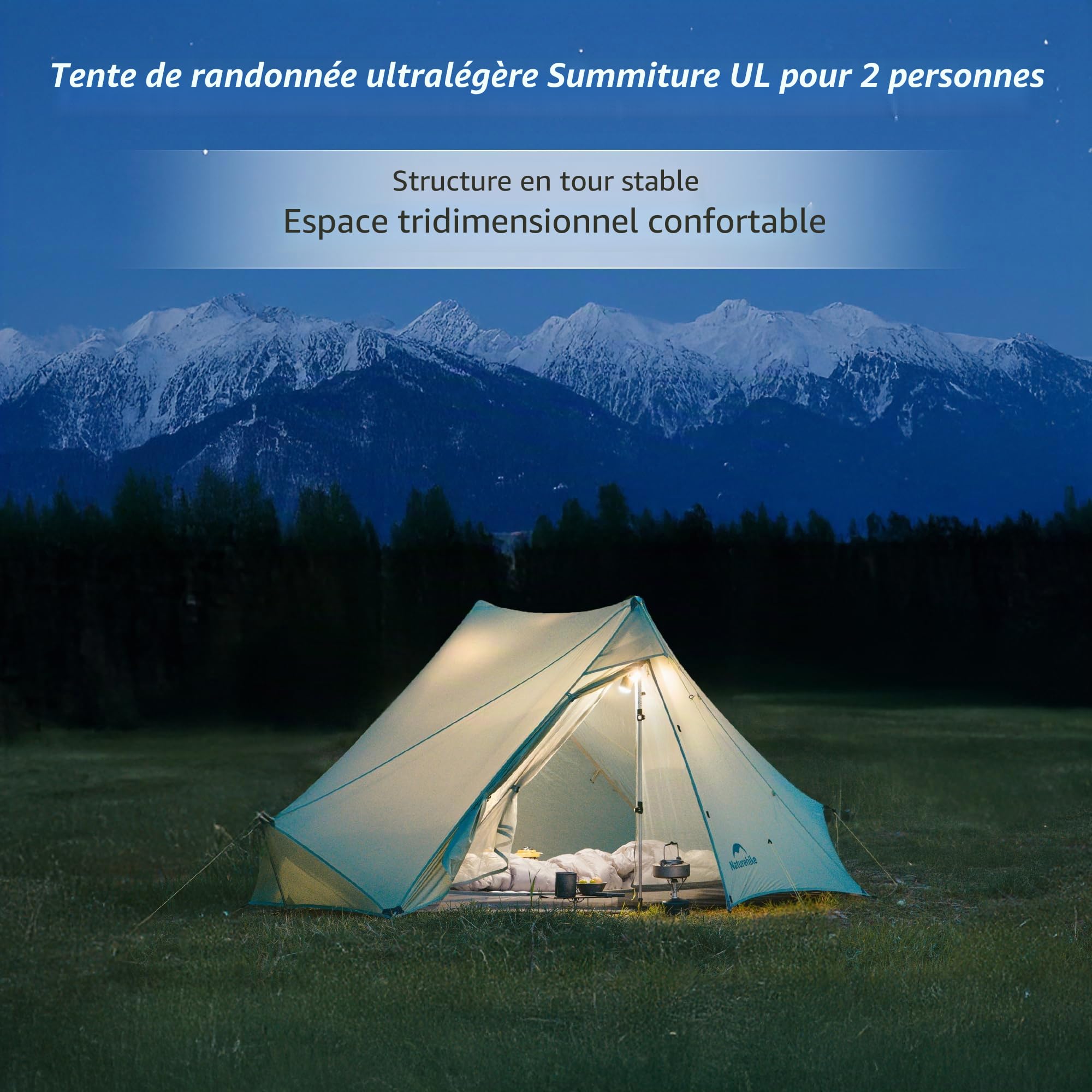 Naturehike Tente Summiture UL Tente de Randonnée Ultralégère pour 2 Personnes 3 Saisons Résistante au Vent et à l'eau 5 Modes d'installation pour la Randonnée Le Camping l'escalade