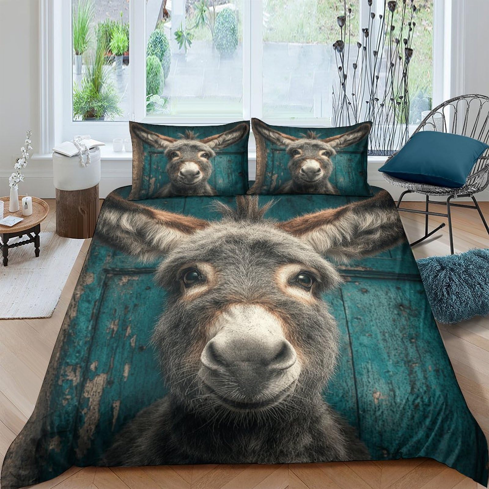 Ctjqhvkz Style-7 3D Printed Donkey Rustic Teal Fitted Sheet Microfiber Soft Mattress Cover For Bedroom Dorm Mattress Decor Single（135X200cm）
