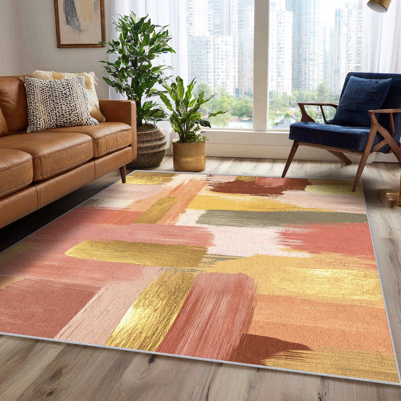Tapis lavable antidérapant grand format moderne pour salon