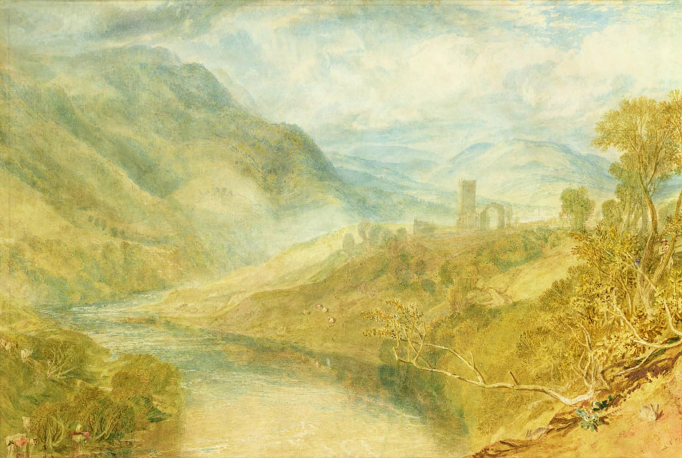 SERENDIPITP Abstract Painting Mural Print Picture Wall Decor Painting Merwick Abbey by Mallord William Turner Vintage Wall Artwork for Home Decor 60x90cm