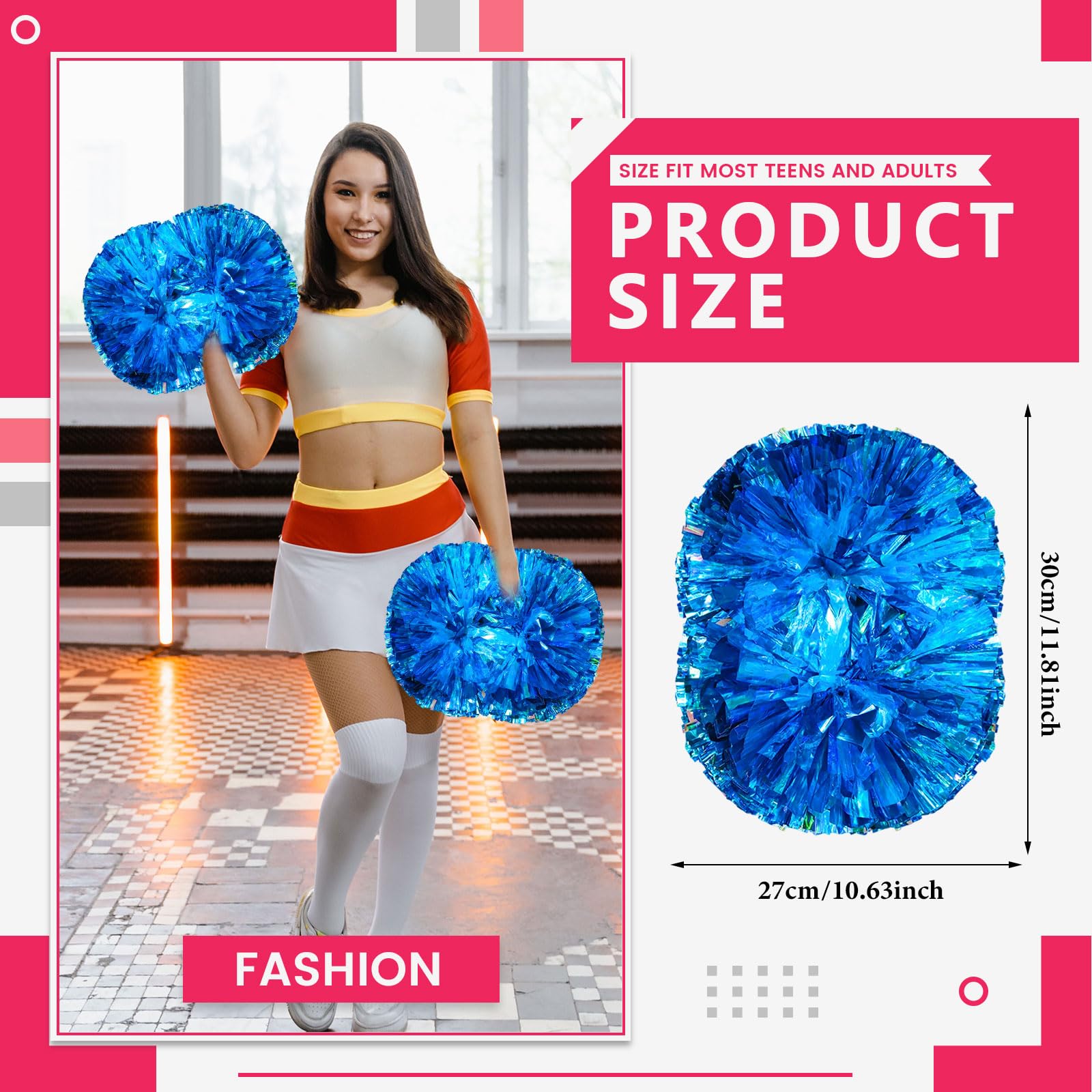 Pompony cheerleaderek z uchwytem, ręczne pompony drużynowe do drużyny sportowej, cheerleaderek, na imprezę taneczną, dla dorosłych, błękitne (jezioro)