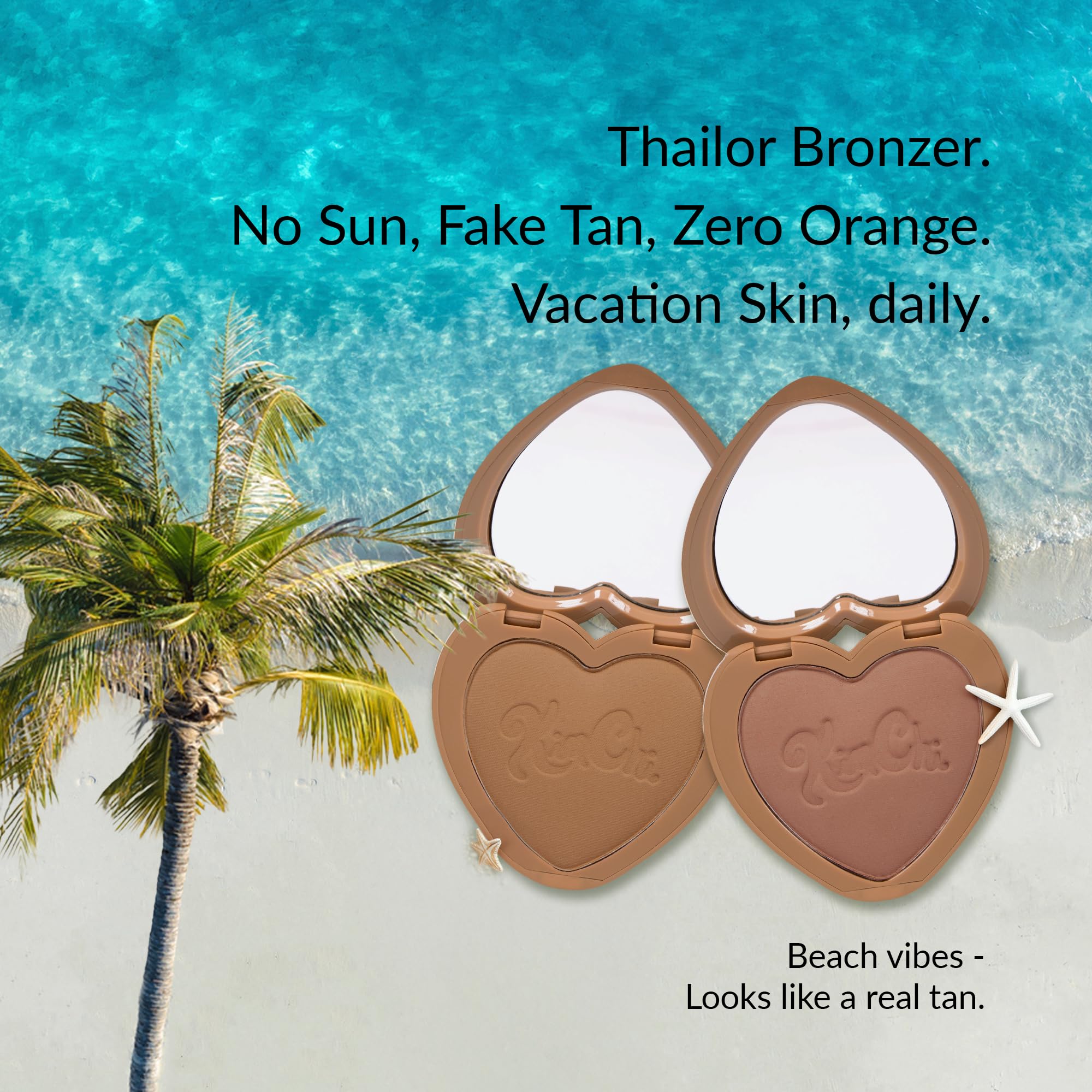 KimChiChic Beauty Thailor Bronceador, acabado mate sedoso para un brillo bañado por el sol, fórmula construible, compacto en forma de corazón con espejo, libre de crueldad, I Went to Venice