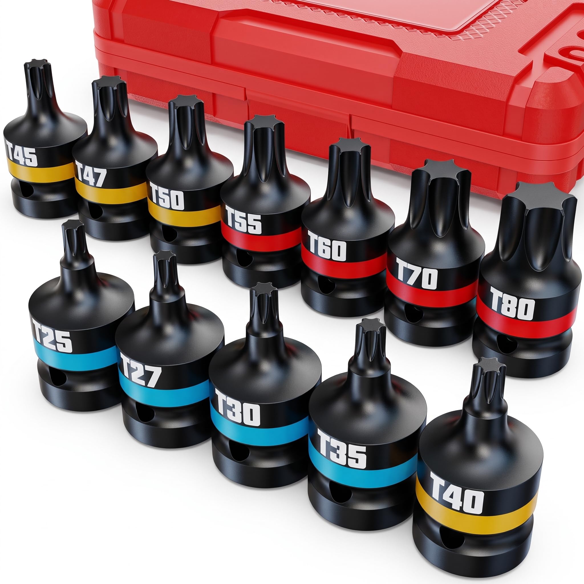 KIRXST 1/2 Inch Impact Torx Bit Socket Set 12 Piece, T25-T80, Metric