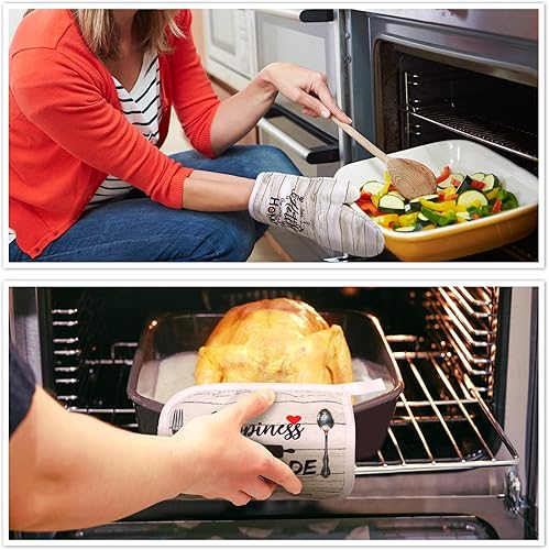 Miniatura 7 de Rtteri Juego de 5 toallas de cocina estilo granja, 2 tablones de madera vintage, 1 guante de horno, 2 agarraderas para cocinar, hornear, asar a la