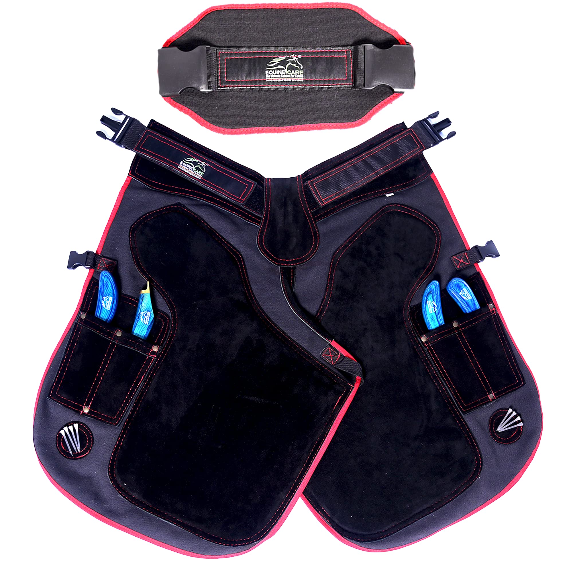 'Equine Care Farrier Apron Chaps – 27'', 29'' Cowhide Suede Leather & Canvas, Ideal for Horse Shoeing & Hoof Trimming'