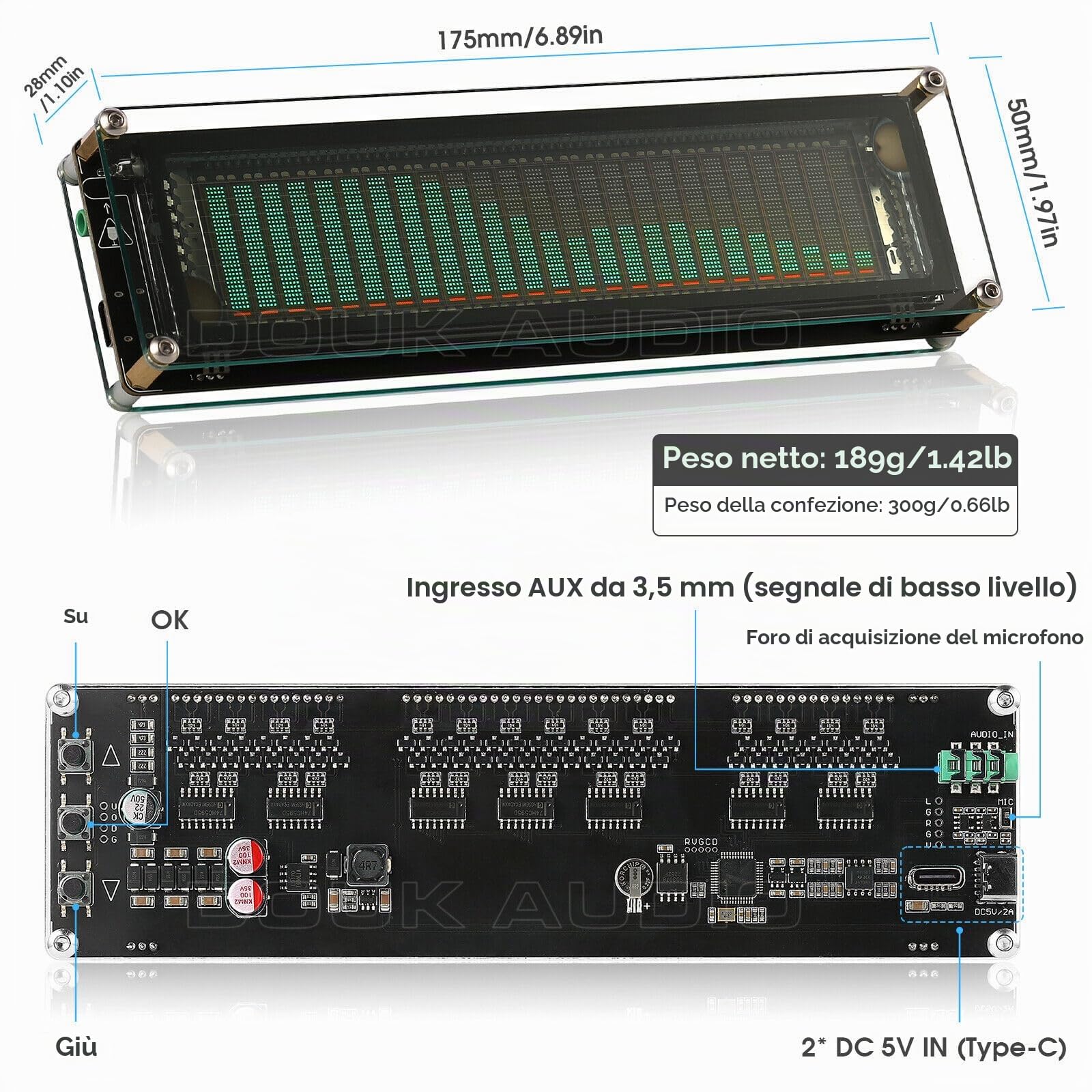 Nobsound, amplificatore per musica, indicatore a 15 livelli, VU meter, display VFD al LED