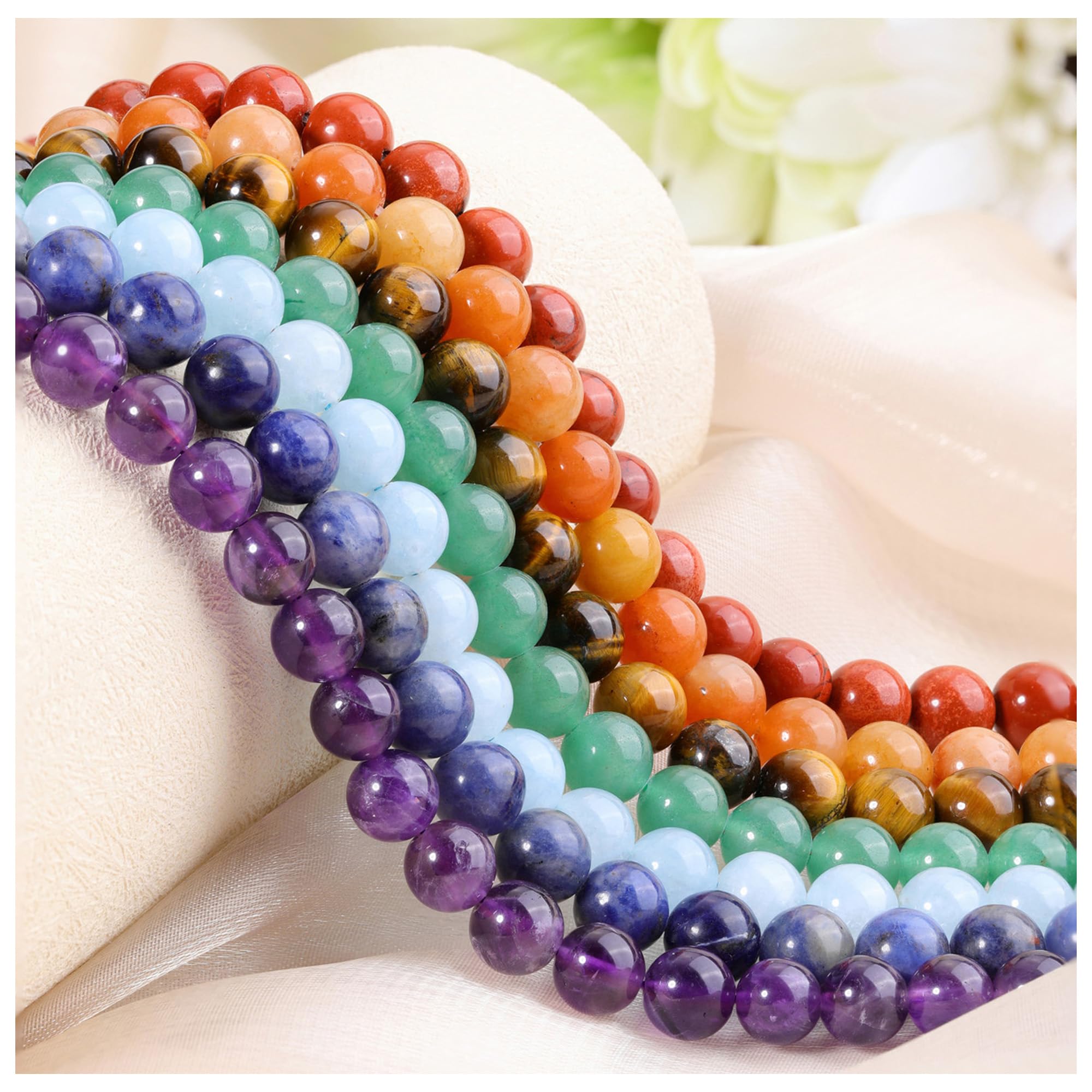 CrystalTears 8mm Chakra Crystal Stone Beads for Jewellery Making 100pcs Colorful Round 7 Chakra Loose Gemstone Beaded for DIY Bracelet Necklace Earrings Crafting Gifts for Women Girls - Image 2