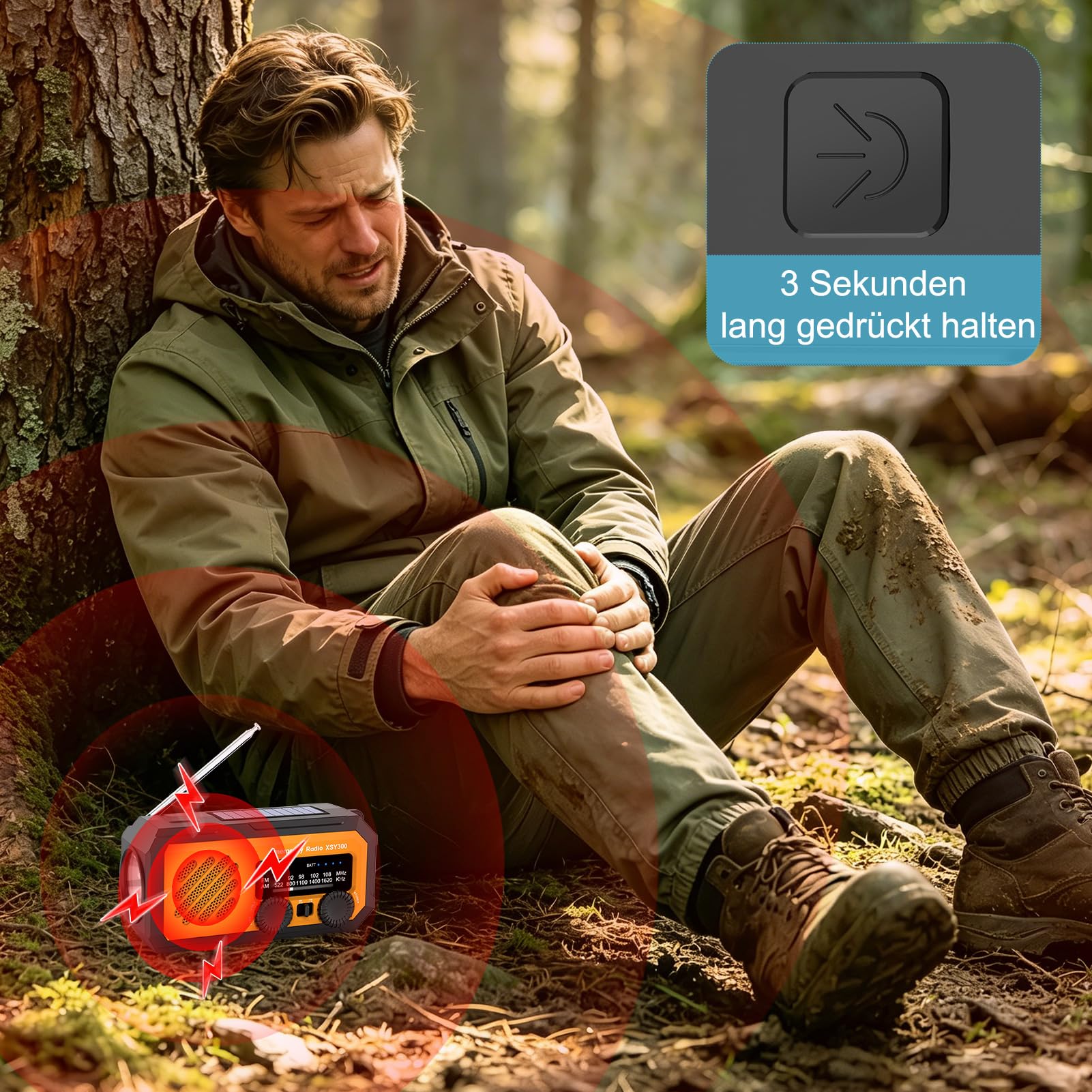 Multifunktions-Kurbelradio 2000mAh ，AM/FM Solar-Radio tragbar， Wetterradio mit LED-Licht & Powerbank ，SOS-Notfallalarm für Outdoor & Zuhause