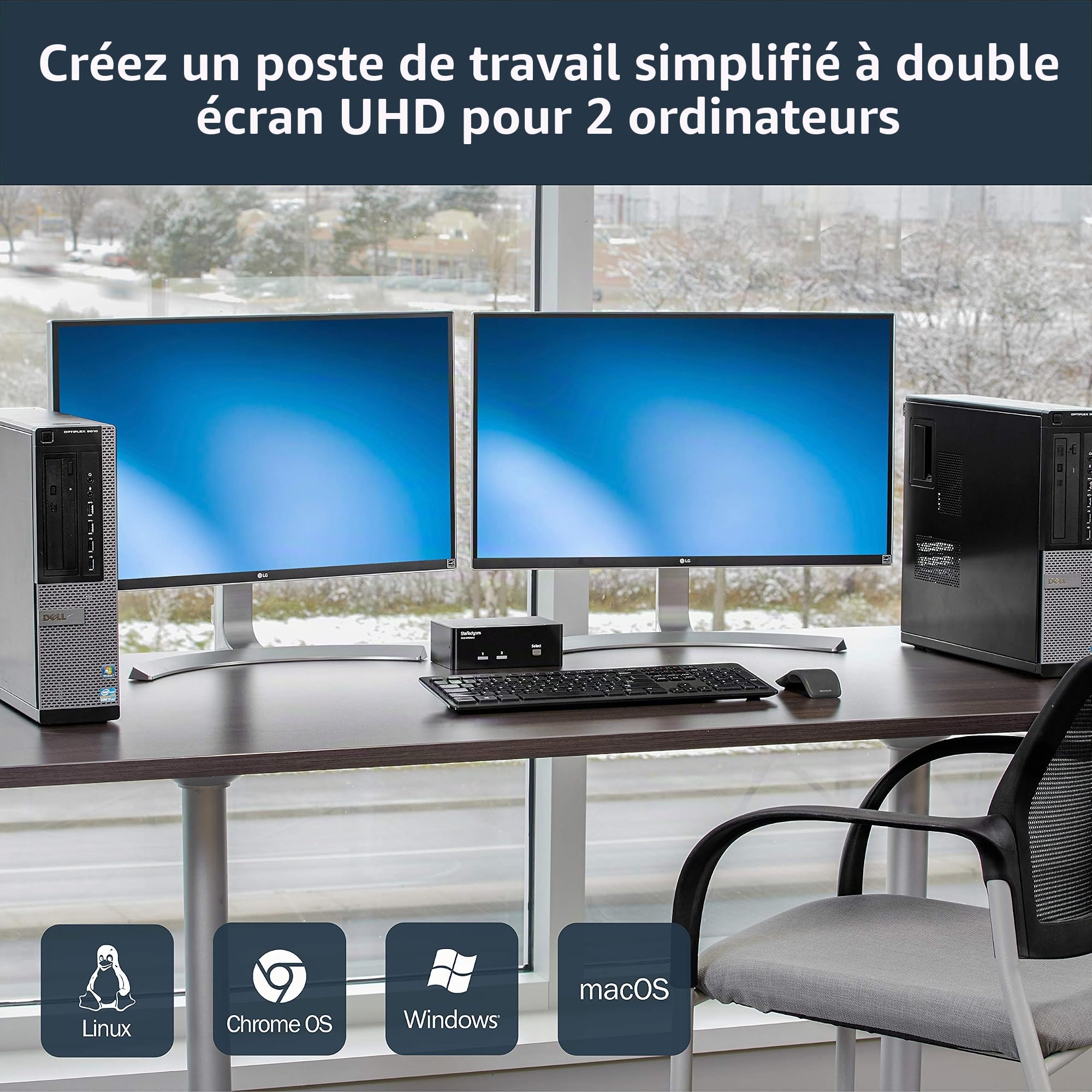 StarTech Switch KVM DisplayPort 2 Ports Double Écran, 4K 60Hz, DP 1.2