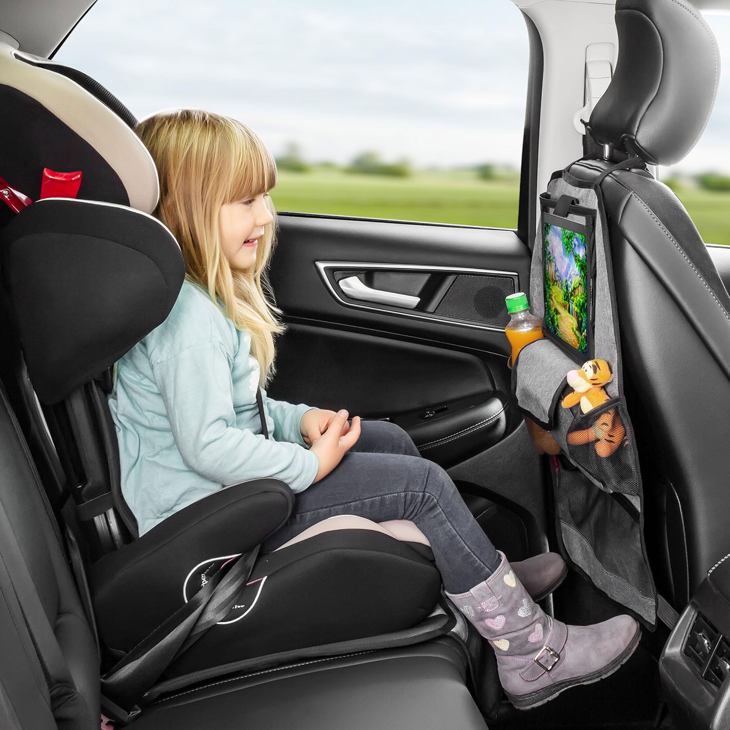 Reer 86051 Organizador para Asiento Trasero De Coche con Compartimento para Tableta, Color Gris, 1000 ml