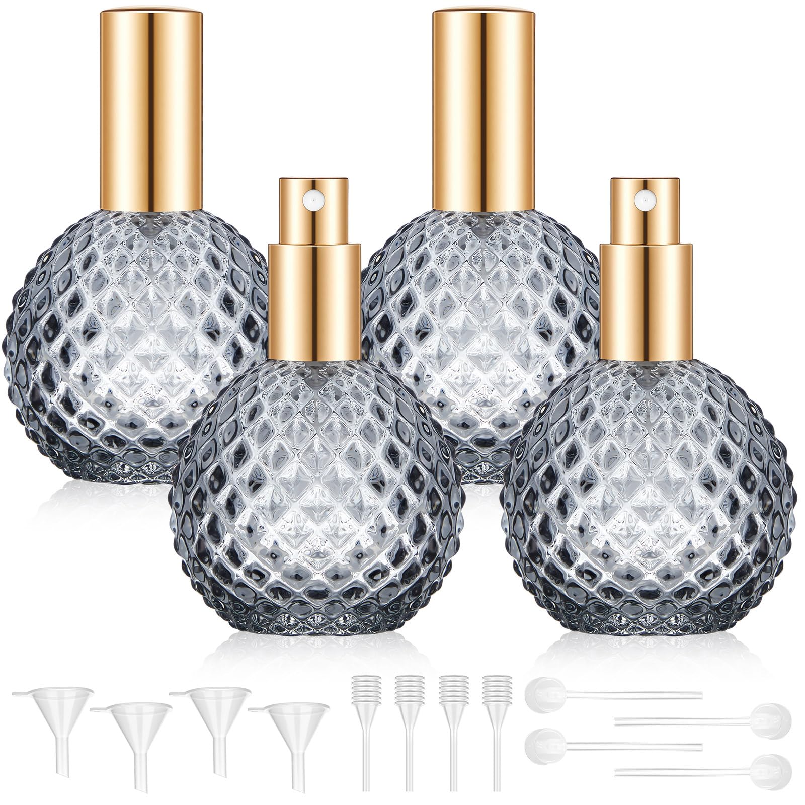 Teenyyou 4 Pack 100ml Glass Perfume Bottles Retro Empty Perfume Bottle Refillable Decorative Fine Mist Spray Bottles for Women Atomizer Sprayer with