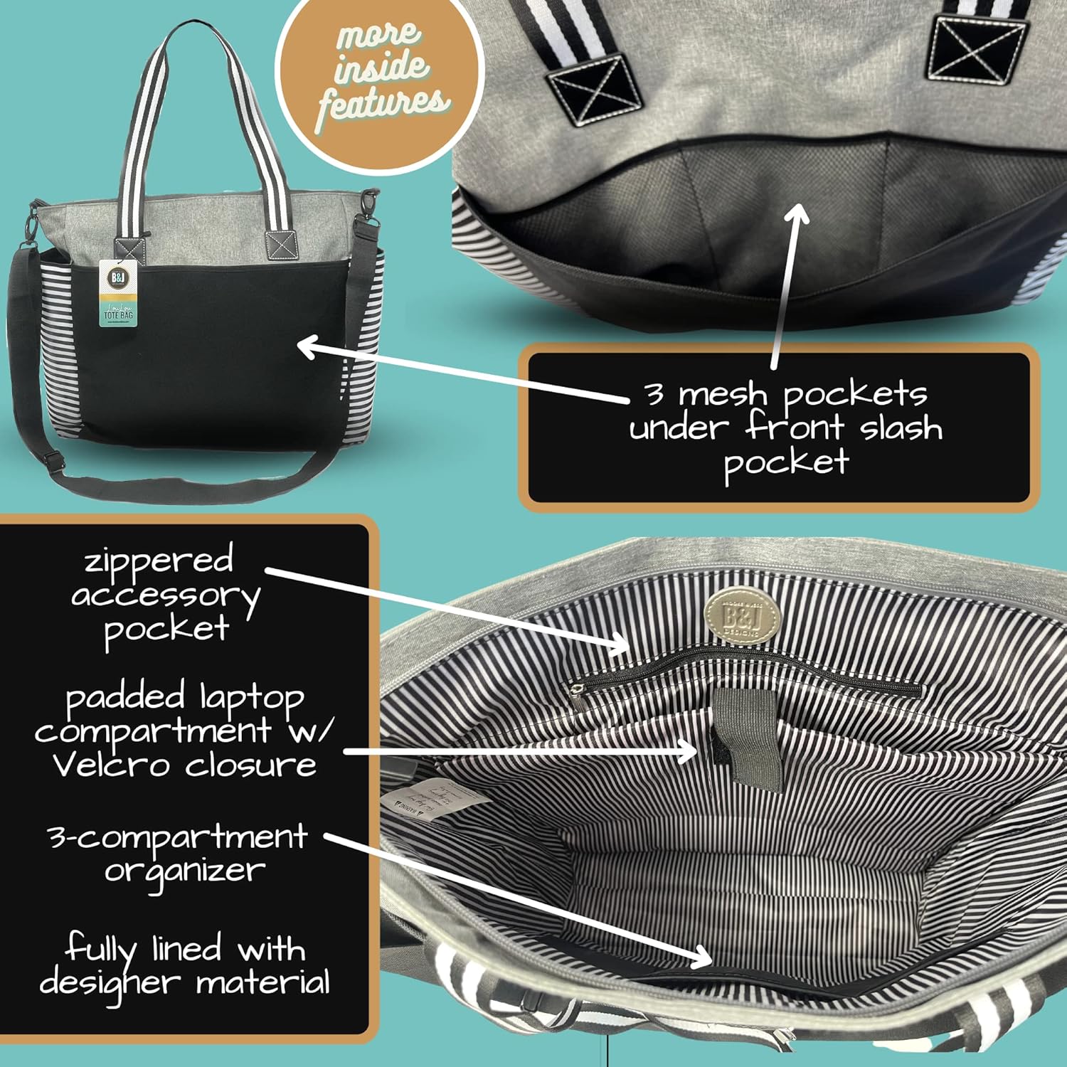 Nurse Tote Bag for Work - Christmas Gifts for Women Large Nursing Bag with Zipper, Pockets & Reliable Straps - Spacious Bag