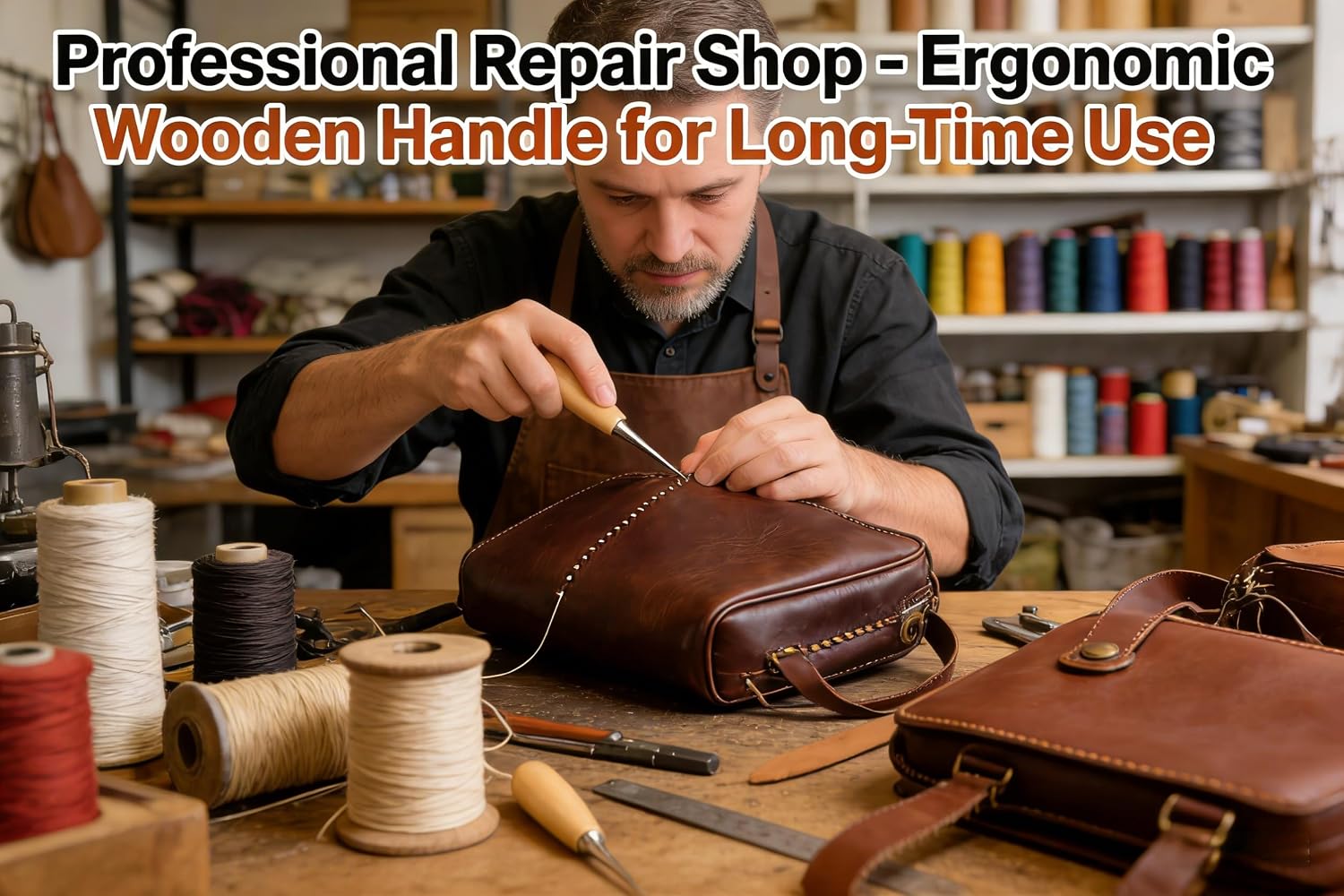 MAGIKON 20-Pack Wooden Handle Leather Stitching Sewing Awl Repair Tool (Round) #1
