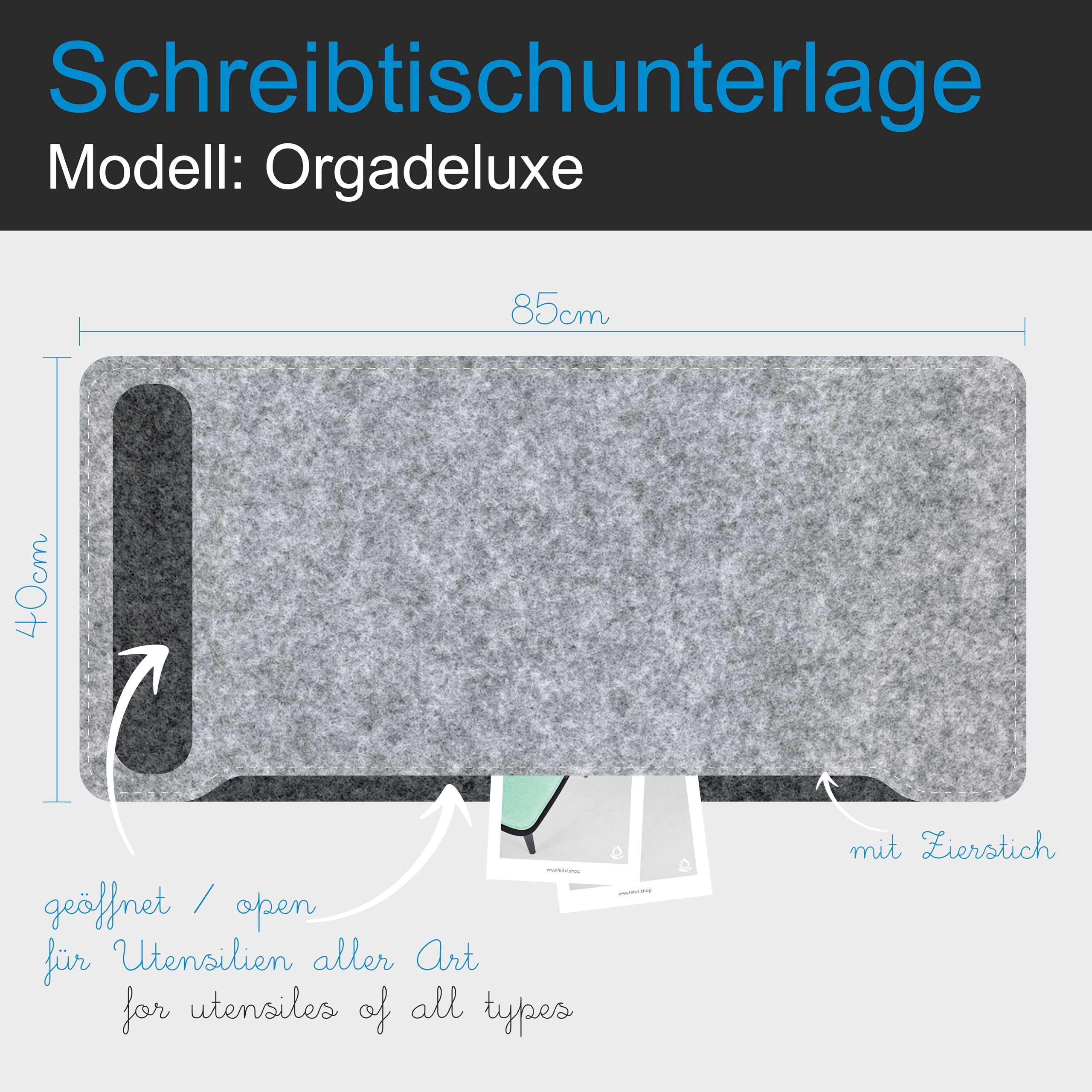 Filz-Schreibtischunterlage Orga Deluxe, Shadow, 85 cm | aus Filz; für Schreibtisch und Homeoffice; inkl. Antirutschunterlage