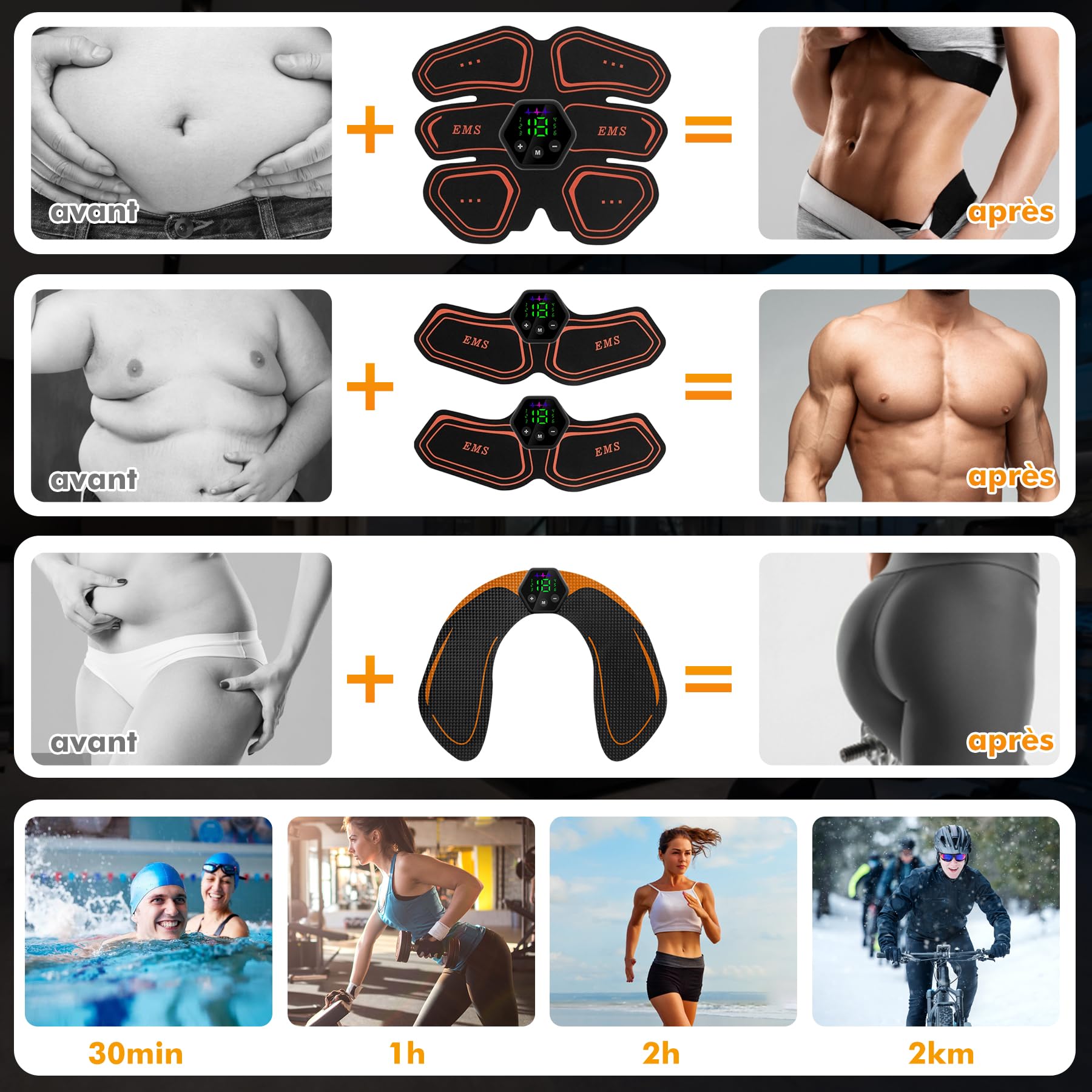 EMS Trainingsgerät, EMS Bauchmuskeltrainer Elektrisch, 6 Modi & 19 Intensitäten EMS Bauchtrainer, Ganzkörper ABS/Bauch/Arm/Bein/Po Trainer