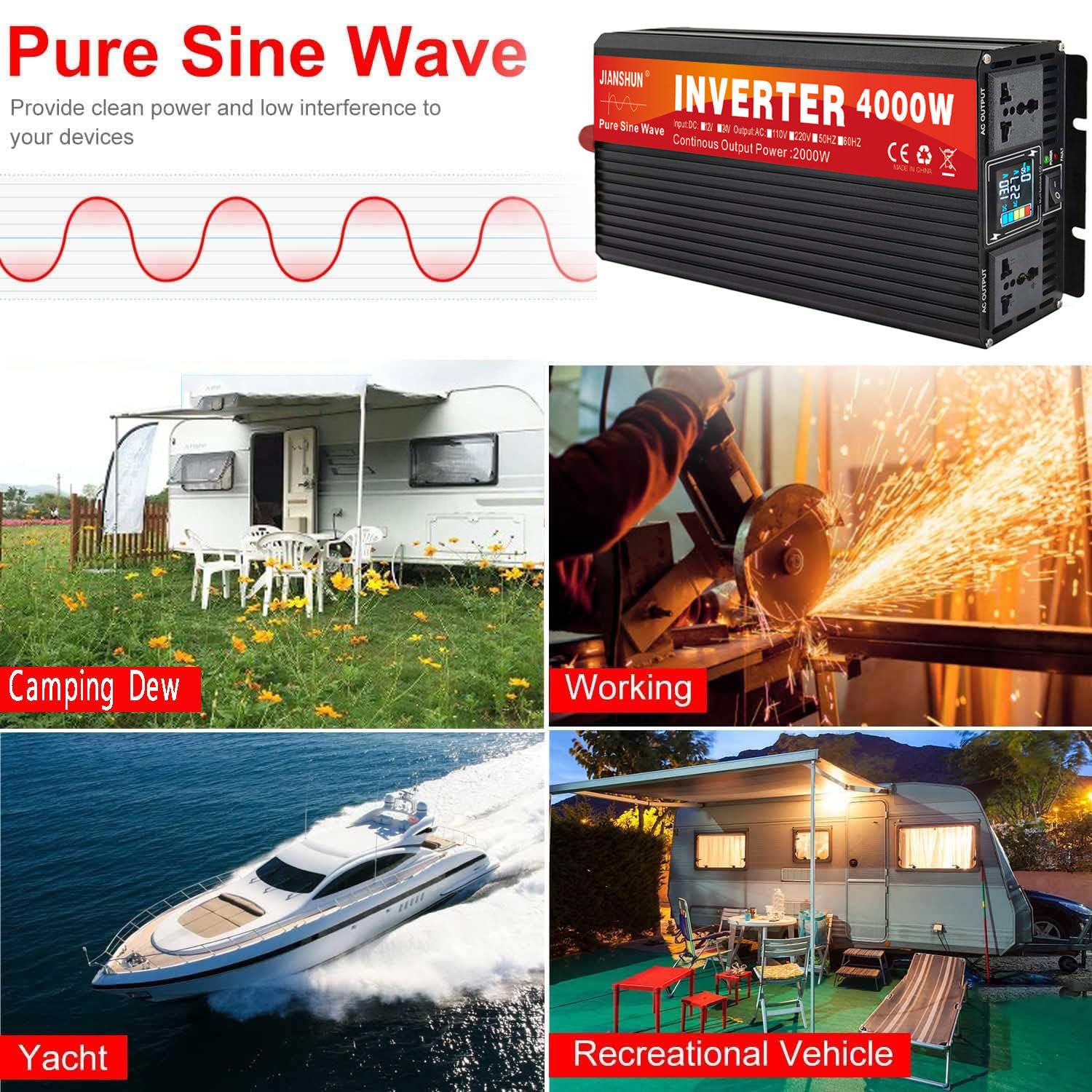 3000w 4000w 5000w 6000w Przetwornica Napięcia, Czysty Sinus Przetwornica Napięcia 12v Do 230v 240v, Ładowarka Samochodowa,5000W-60Vto220V