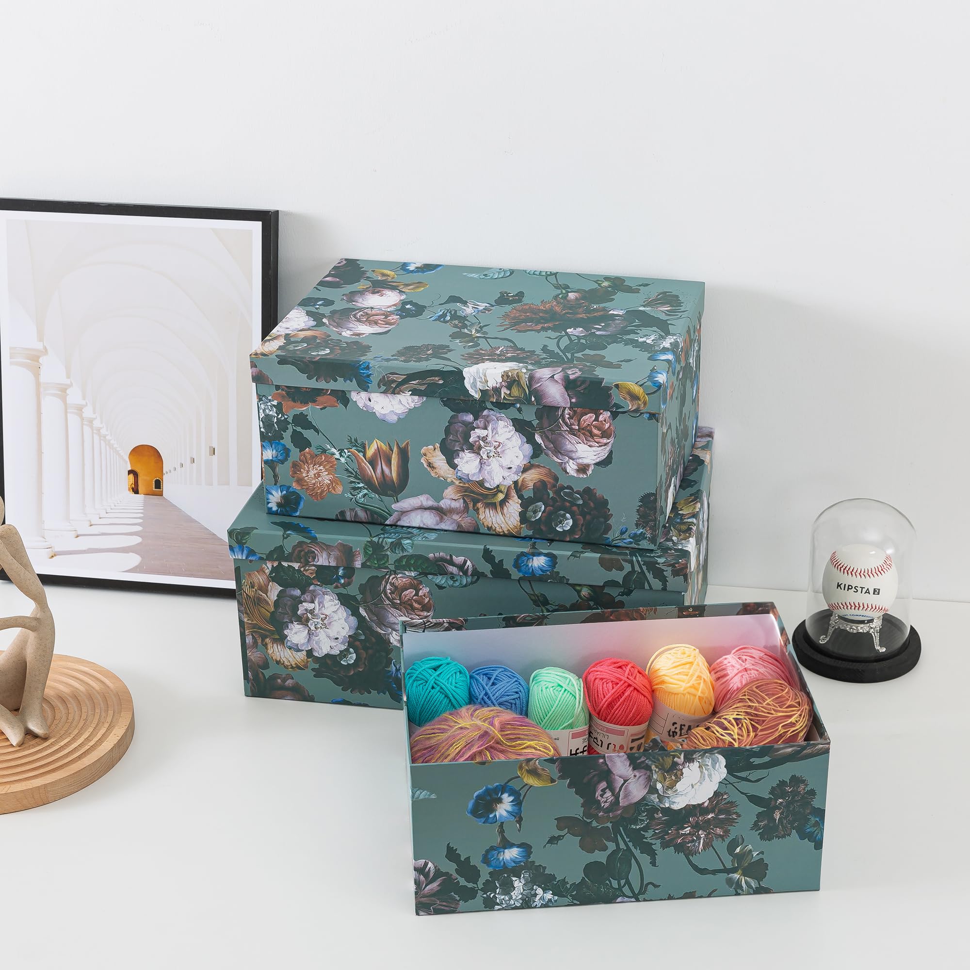Cajas de cartón decorativas con tapas | Elegance in Bloom - Juego de 3 | Cajas de cartón anidable floral Moody 5