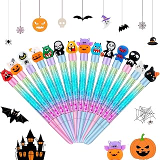 14 Pcs Halloween Pens Pumpkin Gel Ink Pens Cartoon Cute Glitter Crystal Skull Pen Ghost Rainbow Cat Pens for Kids Adults Student Stationery Office School Supplies Halloween Party Favors (Ghost Style)