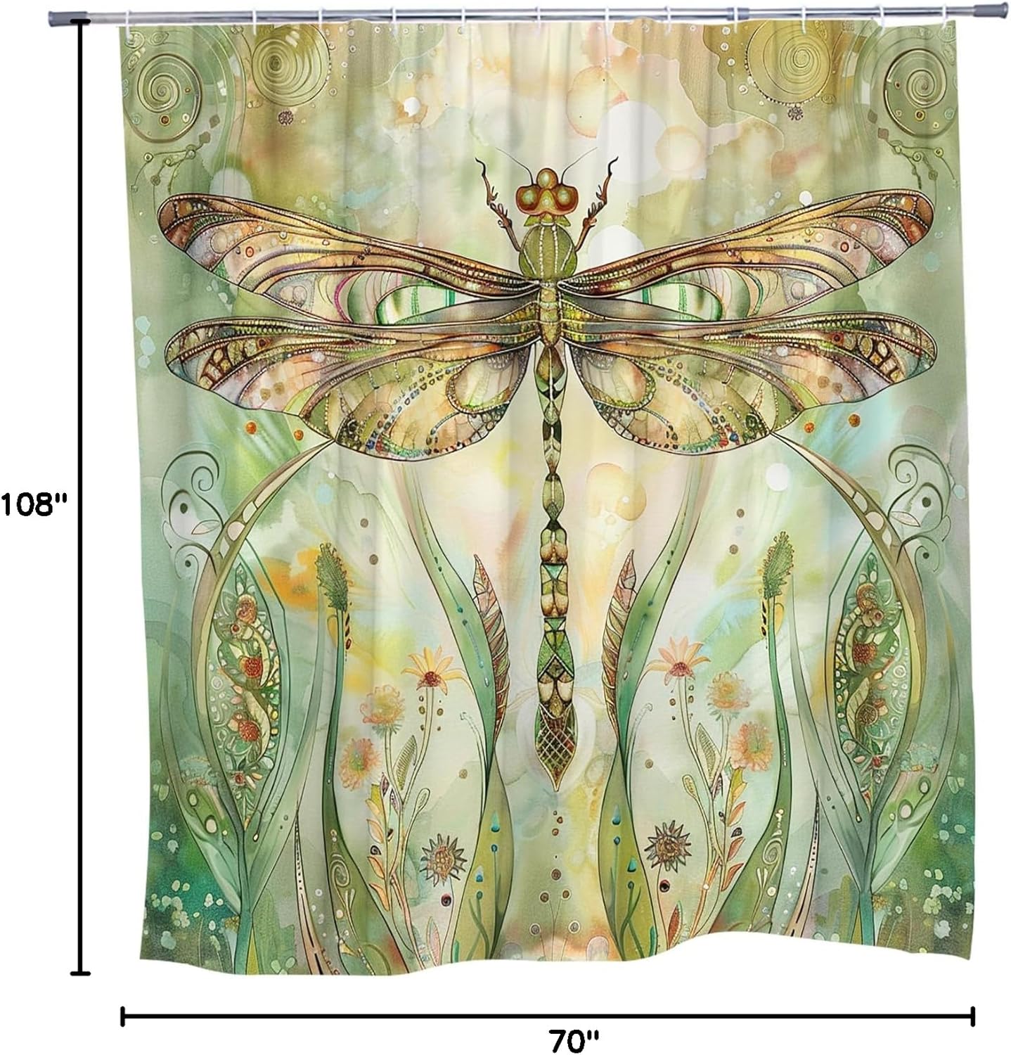 Dragonfly Shower Curtain Watercolor Oil Painting Art Splash Ink Colorful White Background Cute Animal Bathroom Decoration Polyester Waterproof Machine Washable with Hooks 108 x 70 in