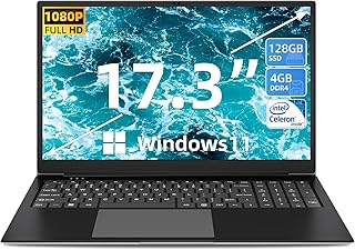 SGIN 17 Inch Laptop, Windows 11 Laptops with 4GB RAM 128GB SSD, 1920 * 1080 IPS Display, Intel Celeron Quad-Core Processor(Up to 2.5GHz), Mini HDMI, Webcam, Wi-Fi, 512GB Expansion