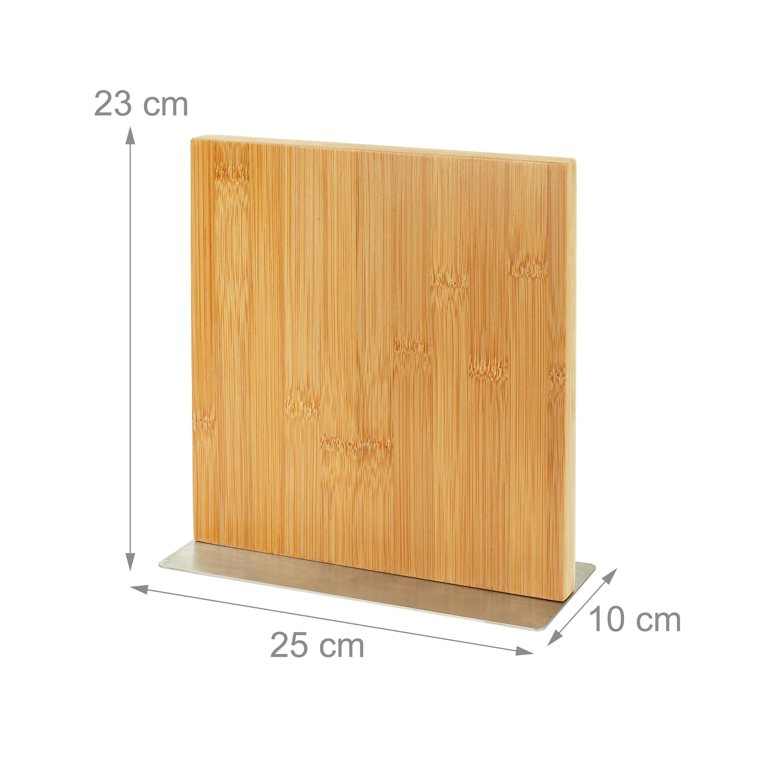 Relaxdays Blocco portacoltelli Magnetico, Doppio Lato, in bambù e Acciaio Inox, HxLxP: 23 x 25 x
