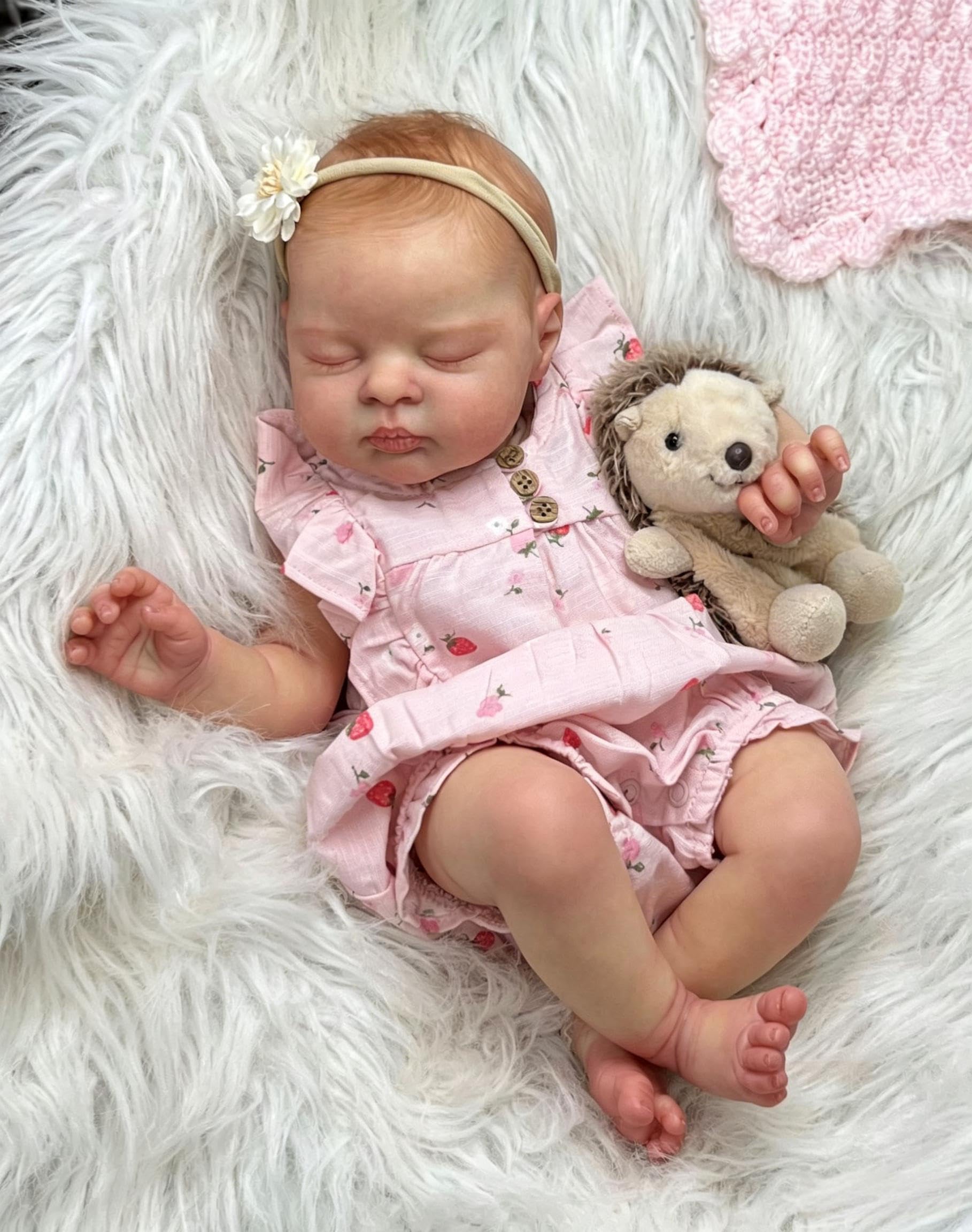 RXDOLL Reborn Puppen Lebensecht Mädchen, 48cm Schlafende Neugeborenen Babypuppe Weicher Stoffkörper, Lebensechte Babypuppen Wie Echt Silikonbabys Mädchen Geschenk für Kinder 3+