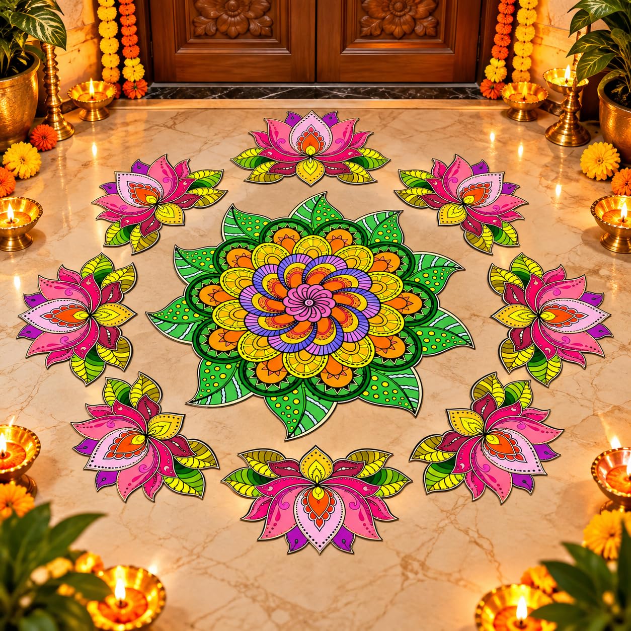 Rangoli Stencils - Peacock & Lotus Designs -7 Rangoli Stencils - Peacock & Lotus Designs -7
