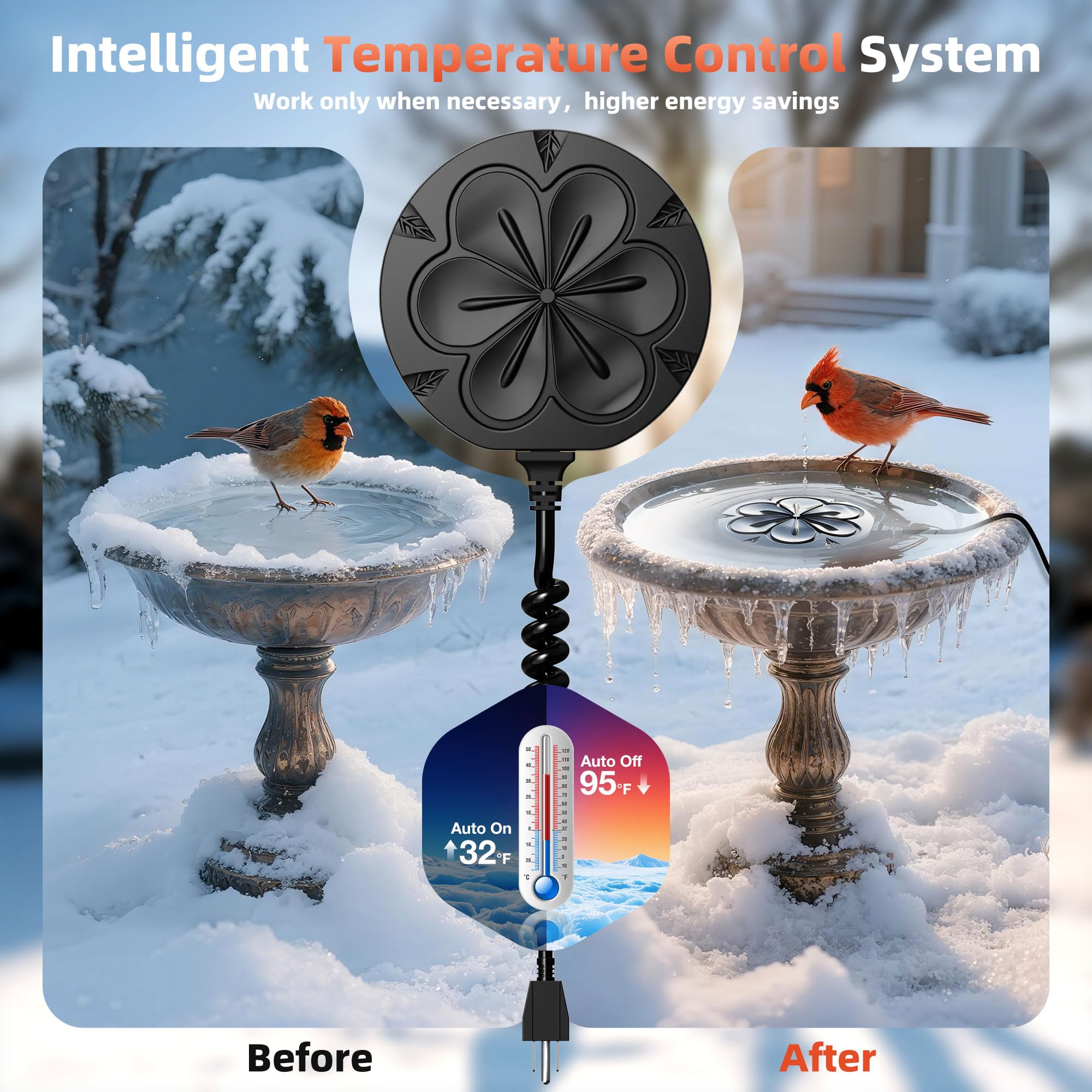 Vogeltränke Heizung Outdoor im Winter, 110 W Vogeltränke Warmwasserbereiter, vollständig abgedecktes Aluminium, Vogeltränke Teichentfroster mit Steuerung