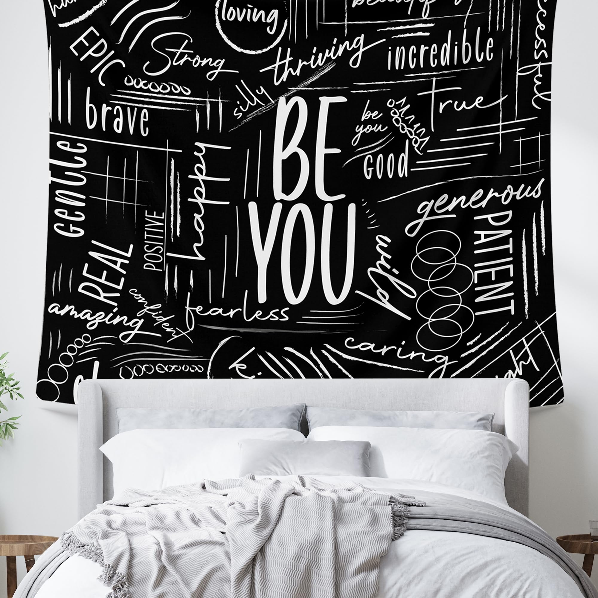 آيسلا ESLABlack Tapestry Wall Hanging, Extra Large Tapestry for Bedroom, Classroom, Dorm Room Decorations, Motivational Inspirational Boy Girl Hanging Tapestry Aesthetic Black and White - 79L x 59H
