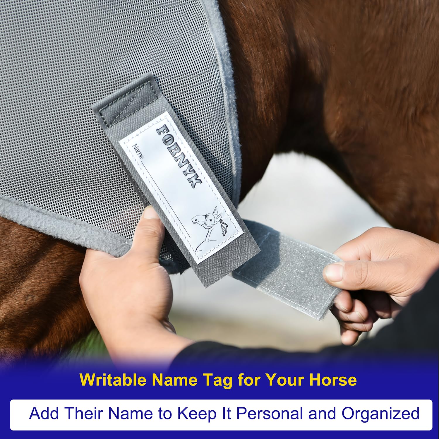 Fornyk Horse Fly Mask Without Ears, Writable Name Tag, UV Protection, Soft Padding, Adjustable Hook-and-Loop Strap, Ideal for Daily Turnout and Multi-Horse Barns (Blue, Large) - image 3