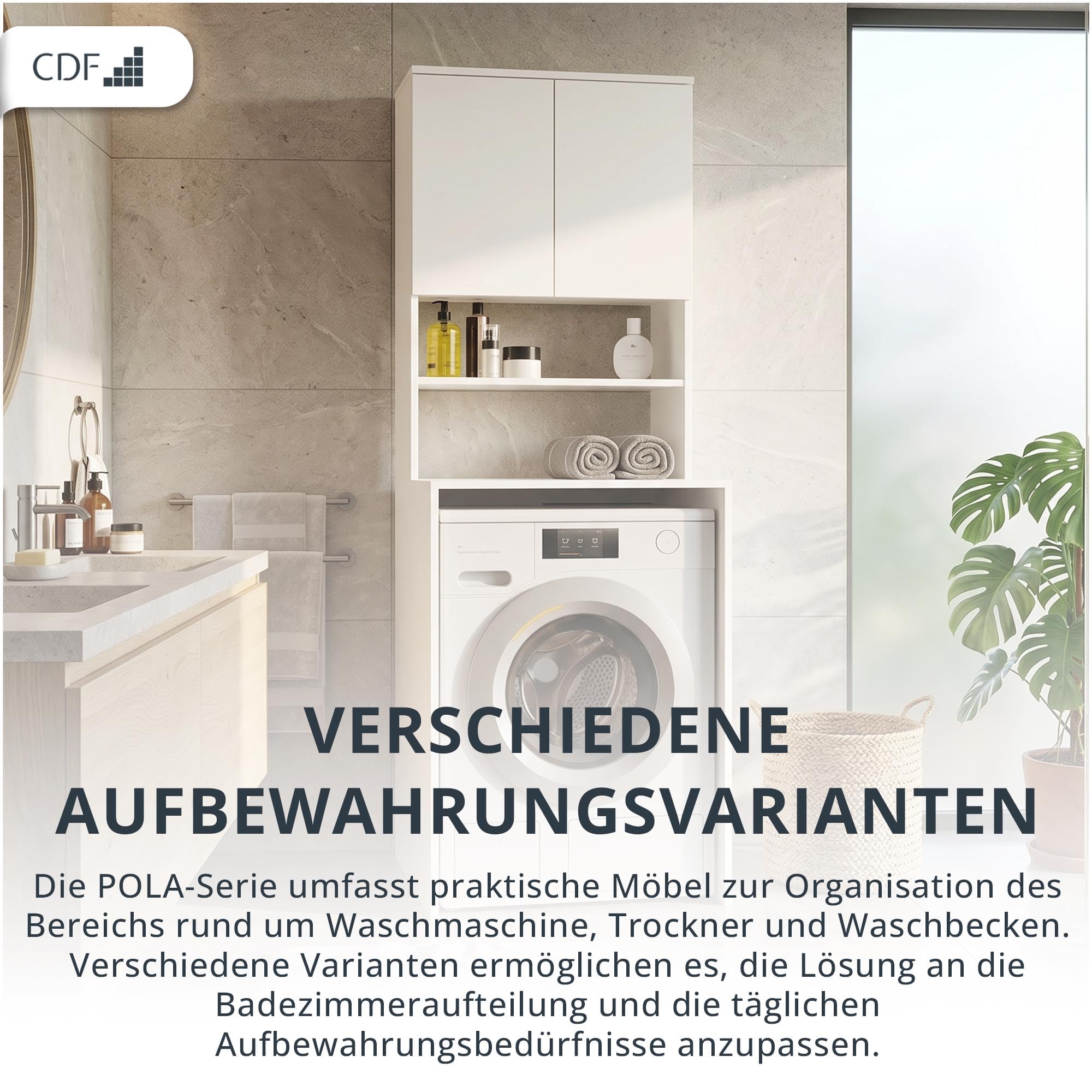 CDF Waschmaschinenschrank 2 Türen Hochschrank Badschrank Hochschrank Überbauschrank für Waschmaschine, Wäschetrockner Badezimmer Schrank Möbel Waschmaschinenumbauschrank Weiß 64x64x180 cm