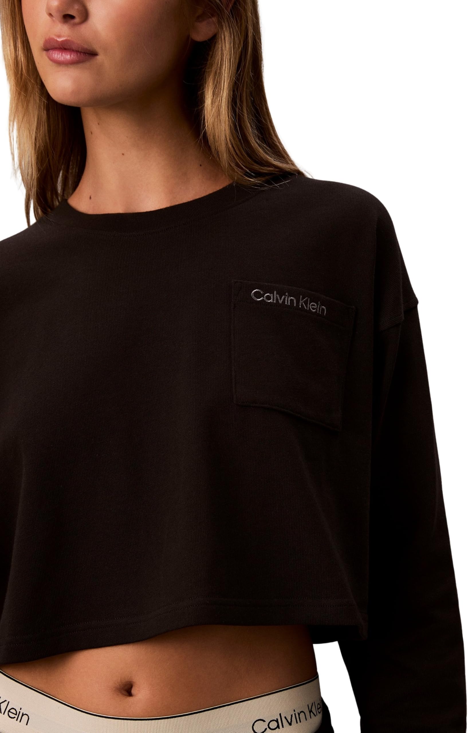 Calvin Klein Logo Jersey Ls Crop Lv00qs7516 Haut de Nuit Femme