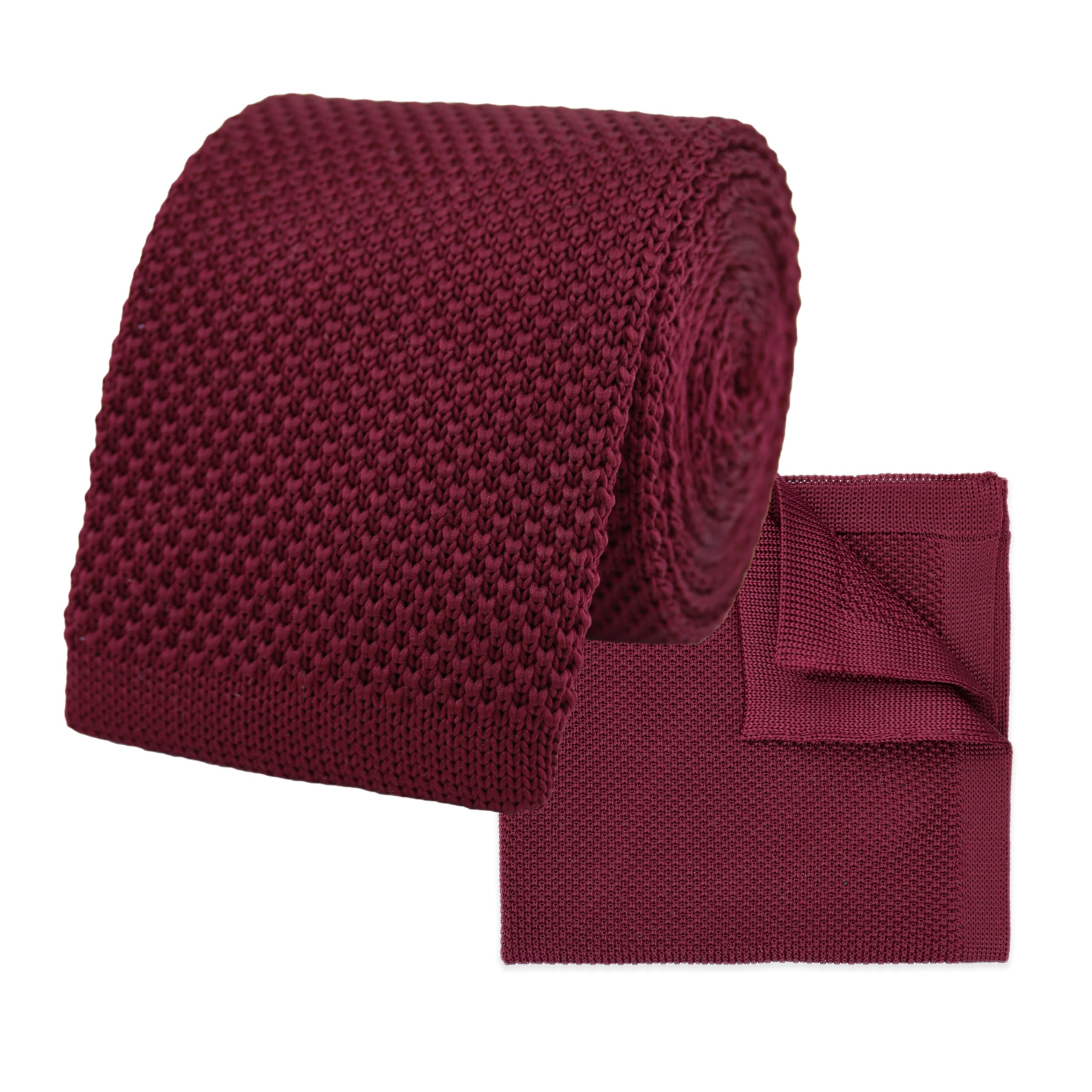 The Gents Lab Men's Wine Red 100% Polyester Square End Knitted Tie & Pocket Square Sets - Many Colours (Wine Red)