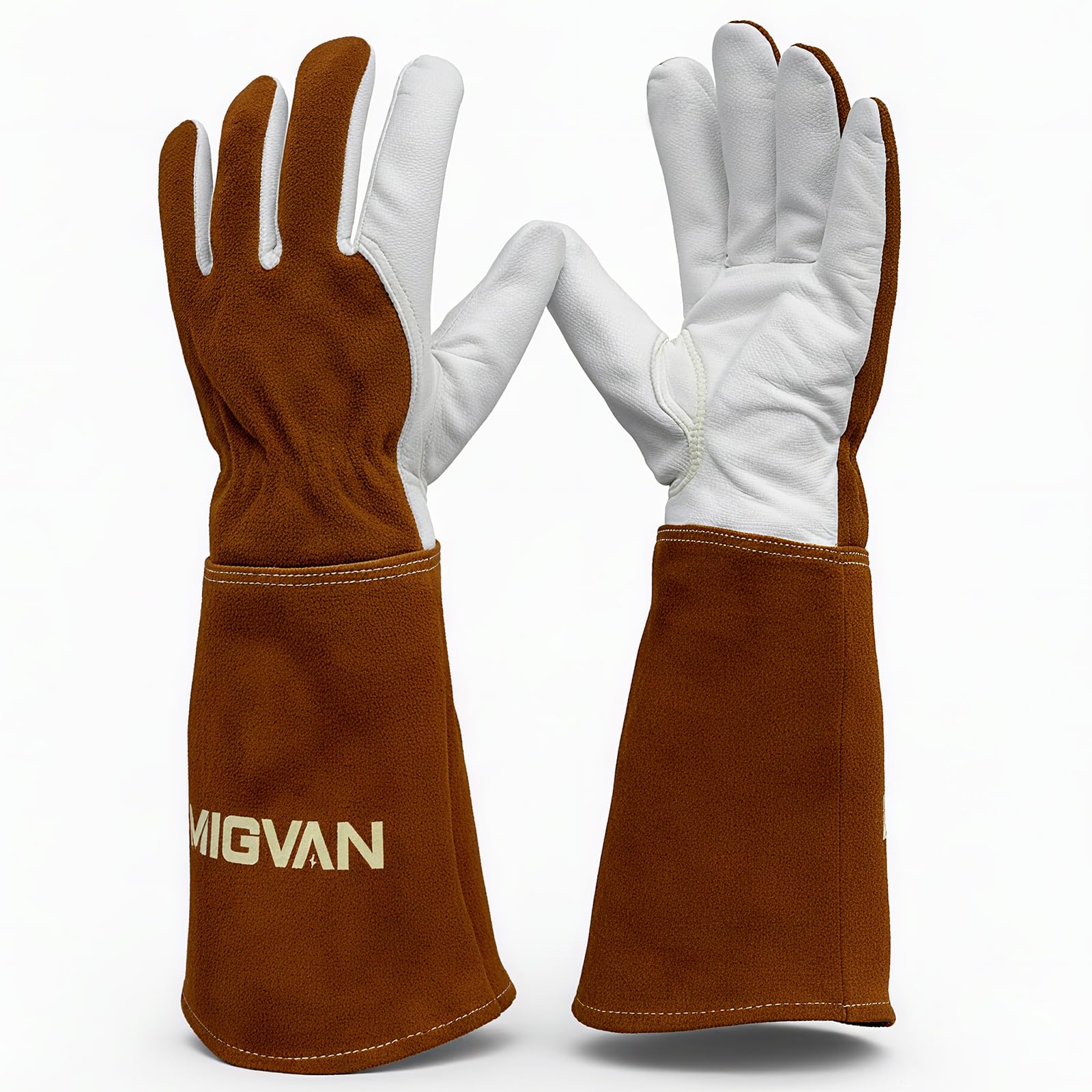 Gants de soudage en cuir de vache – Gants longs ignifuges pour soudage MIG/TIG, barbecue, cheminée, four et cuisine – Résistants à la chaleur, unisexe, taille M