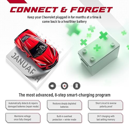 Miniatura 4 de JMR - Cargador de batería para Chevrolet Corvette Camaro todos los modelos, cargador de goteo acondicionador mantenedor (sin modo de litio)