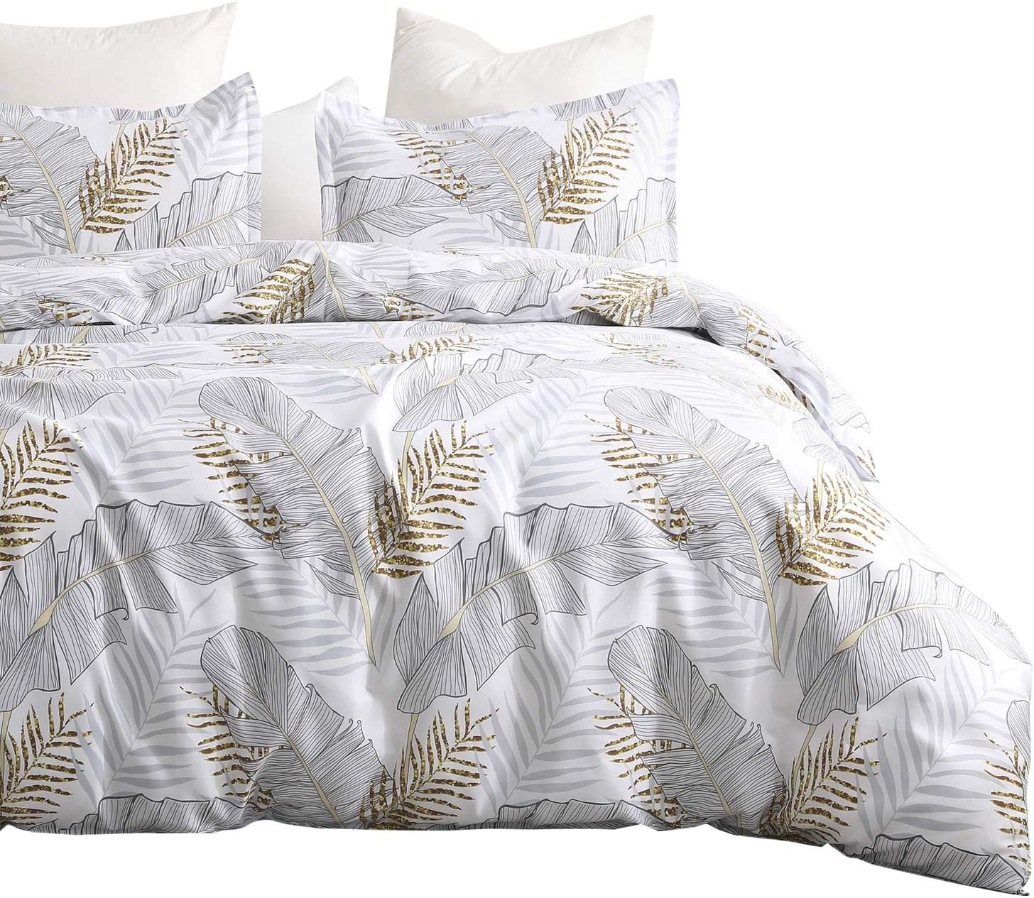 Bedding Duvet Cover Set King with Zipper Closure,Banana Leaf Printed Pattern Reversible, Brushed Microfiber, Lightweight Soft, Durable