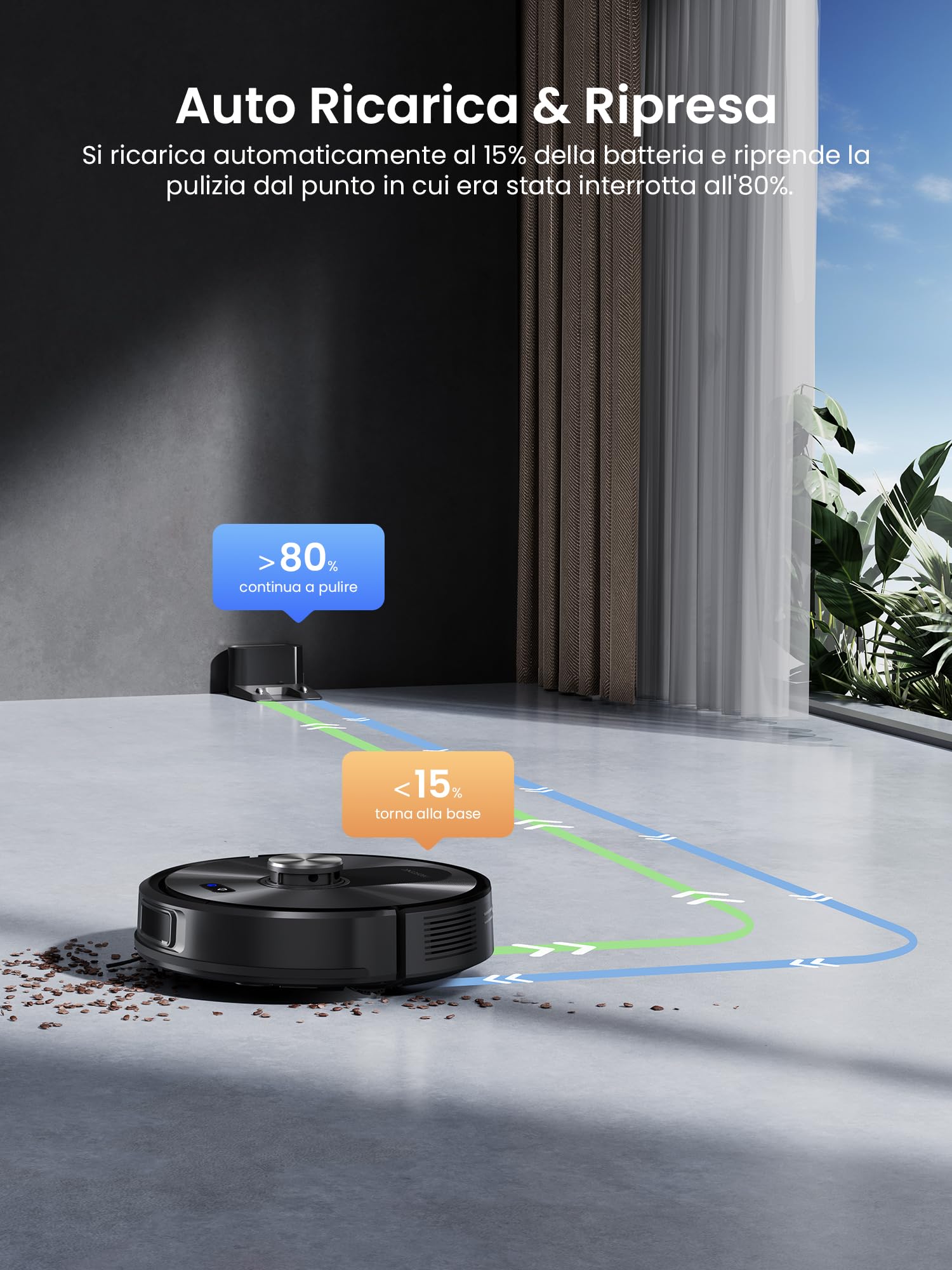 Proscenic Q10 Robot Aspirapolvere Lavapavimenti con Mappatura, Robot Pavimenti 8000Pa 200min, LiDAR Intelligente, Controllo APP/Alexa/WiFi/Siri/IFTTT, Ideale per Pulizia Domestica/Peli Animali