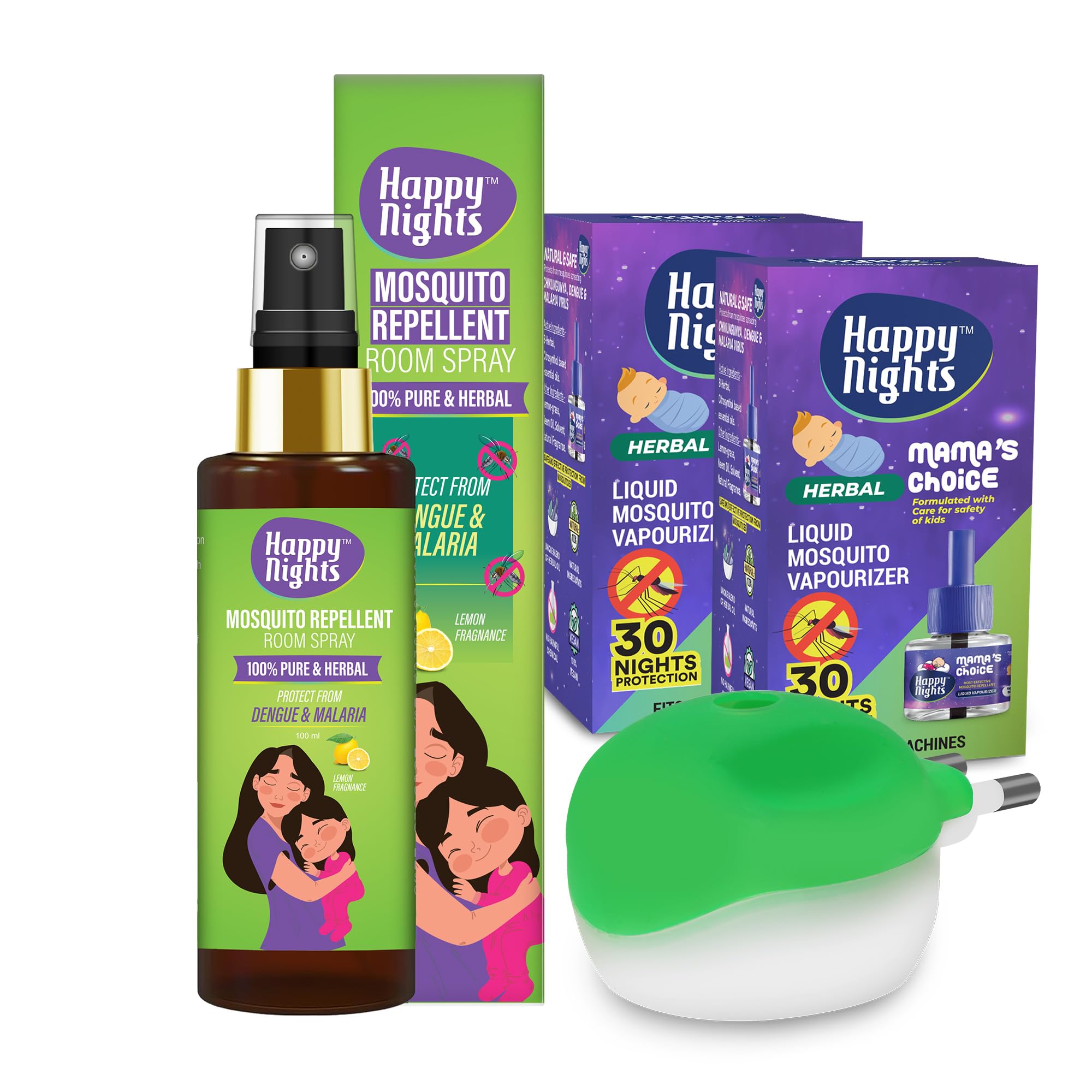 Happy Nights Herbal Mosquito Repellent Room Spray & Liquid Vaporizer Refill with Machine Combo Mosquito Protection Child Safe(100ml Lemon Fragrance Spray | 2 x 45ml Lemon Eucalyptus Refill & Machine)-picture-15