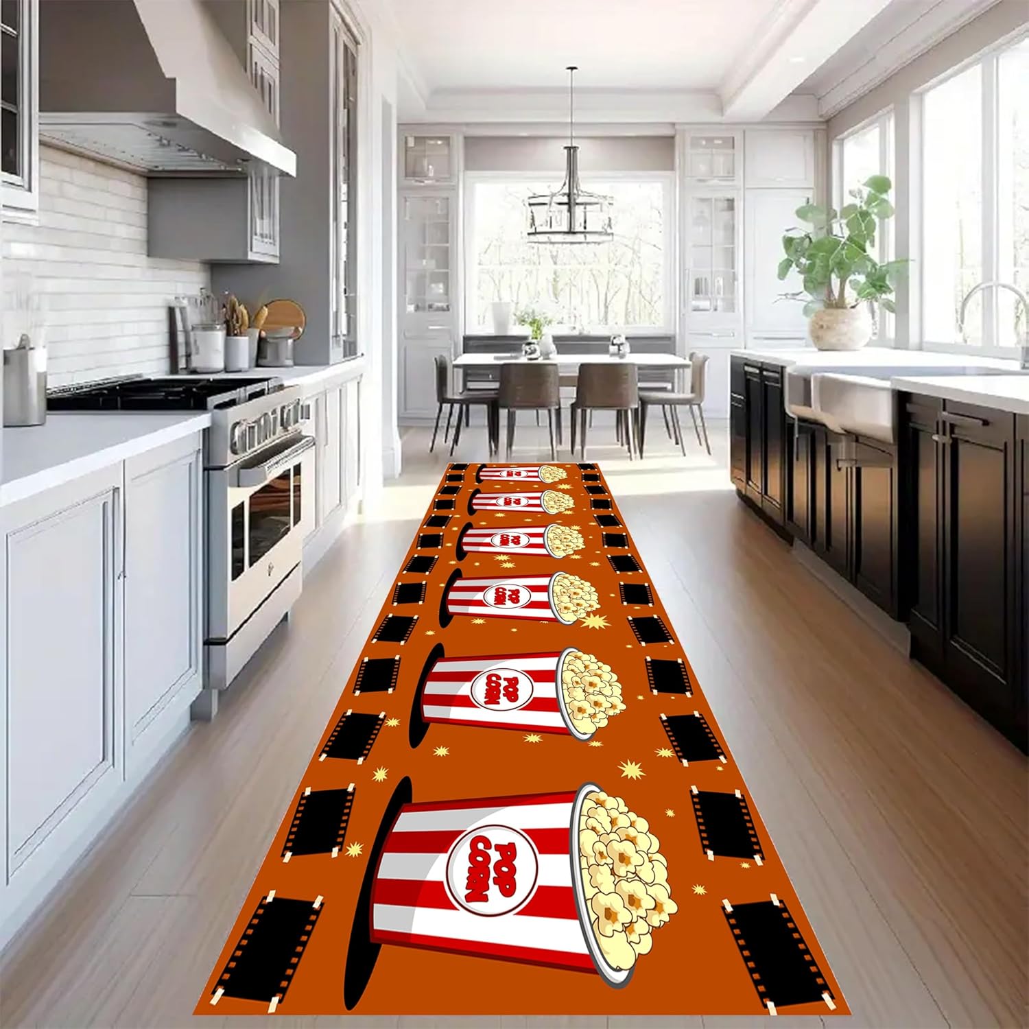 Movie Night Theme Theater Runner Rug 1.3x7ft, Abstract Popcorn Pattern Rugs,Non-Slip Hallway Carpet for Kitchen, Living Room, Bedroom, Bathroom