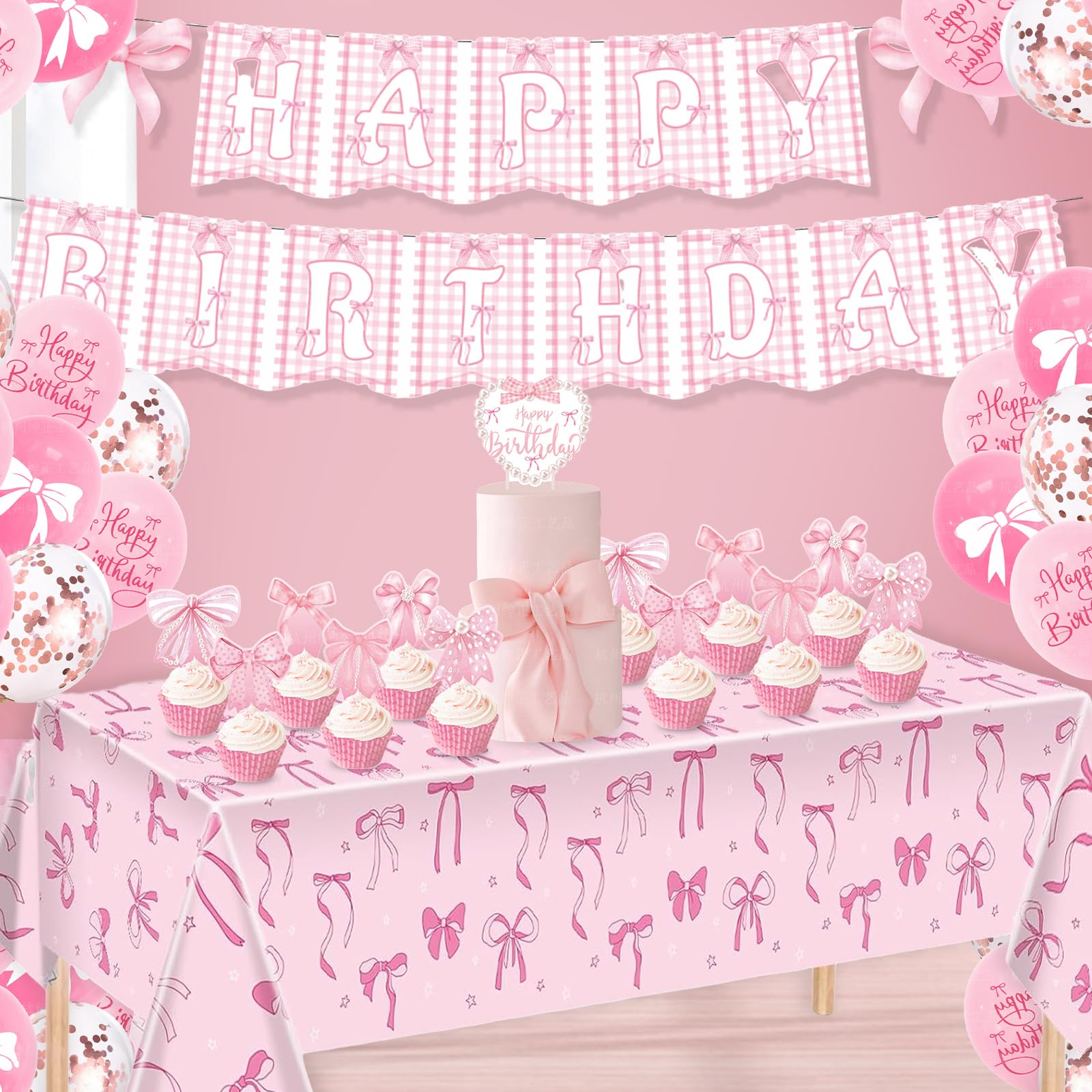Pink Birthday Decorations For Women With Long Balloons Banner Fringe Curtains For Bow Themed Coquette Birthday Decorations, Balloons - Canada