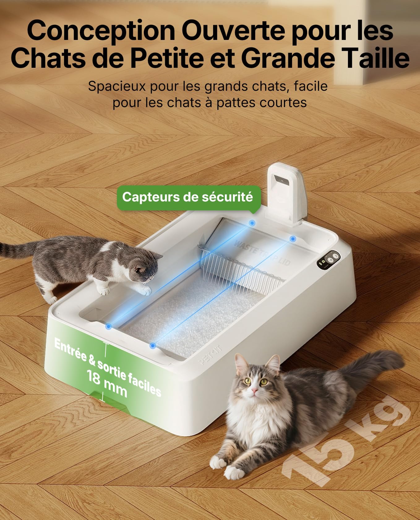 PETKIT PUROBOT Crystal Duo Litiere Chat Autonettoyante avec Capot, Bac Litière Autonettoyante Révolutionnant avec Caméra IA, Espace Ouvert，Surveillance de Santé, Anti-pincement,Double Désodorisation