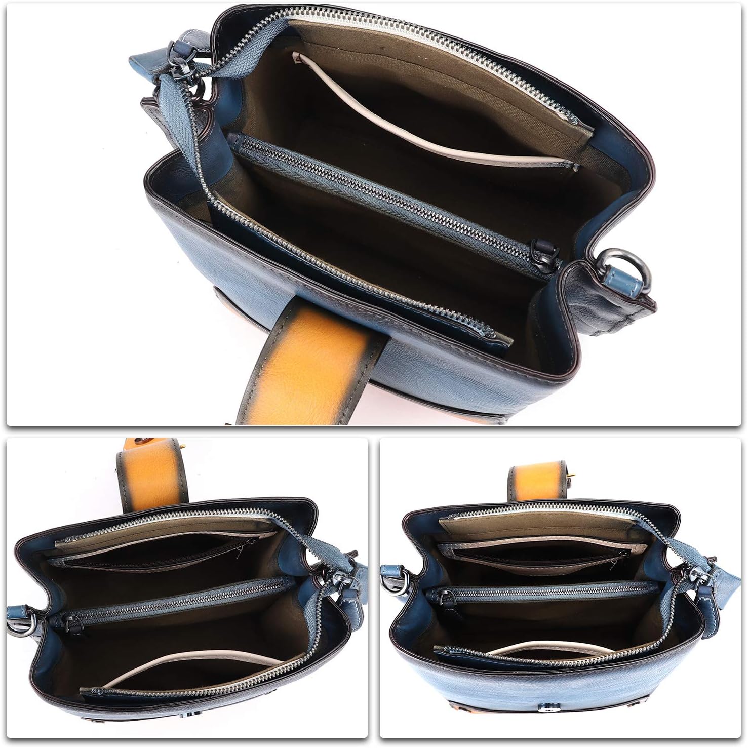 Genuine Leather Crossbody Bag for Women Vintage Shoulder Satchel Purse with Convertible Double Straps Handbag (NavyBlue) - Image 7