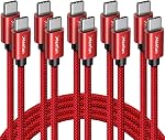 USB C to USB C Cable (3ft, 5Pack), 60W Fast Charging Cable, Type C Cable Fast Charge, Braided USBC Charger Cord for iPhone 17 16 Series, for iPad mini 6 and More